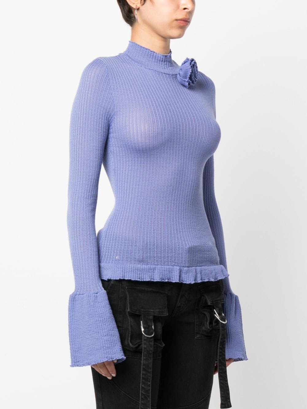 ruffle-detailing ribbed-knit jumper - 3