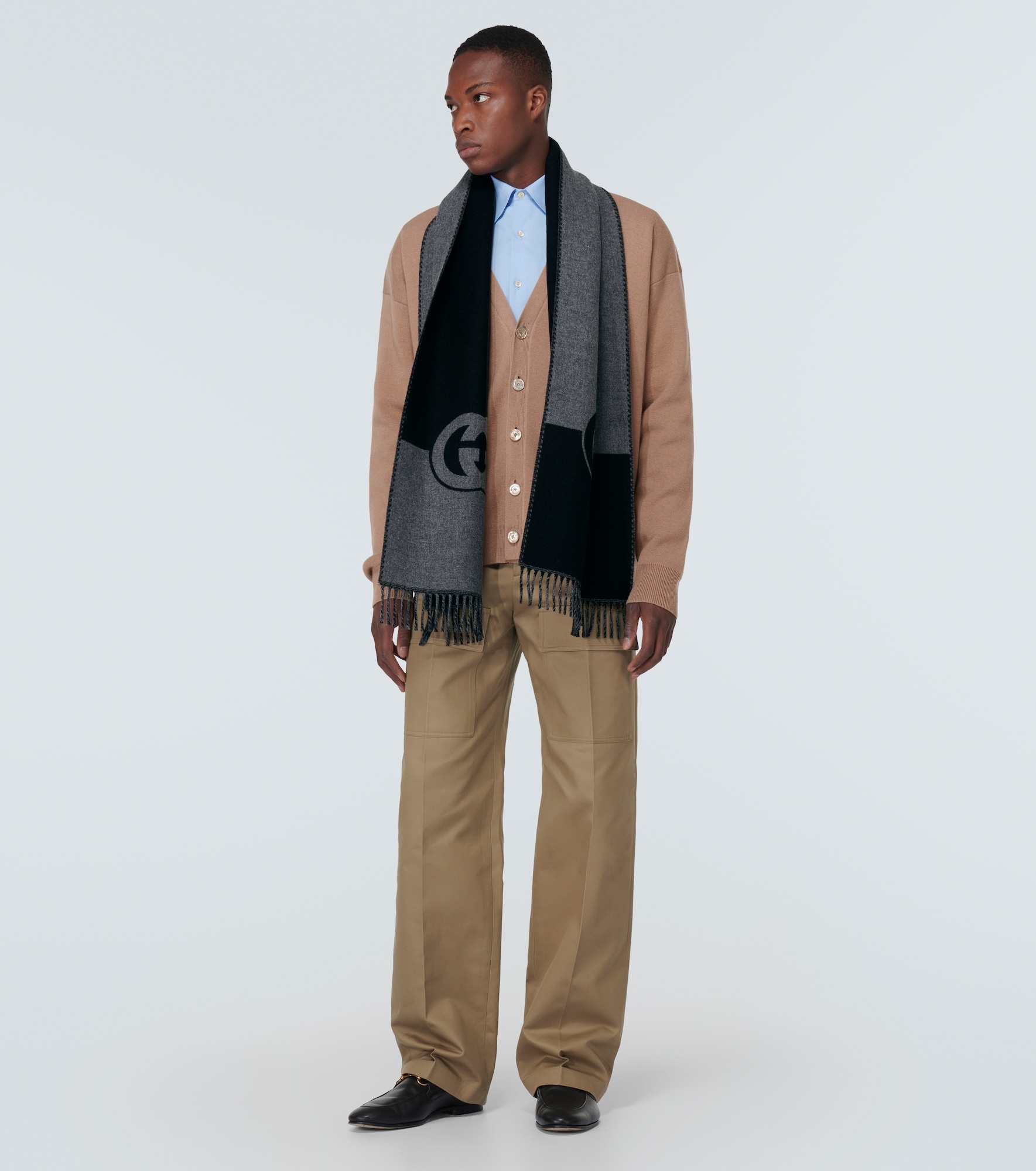 Interlocking G wool and cashmere scarf - 4