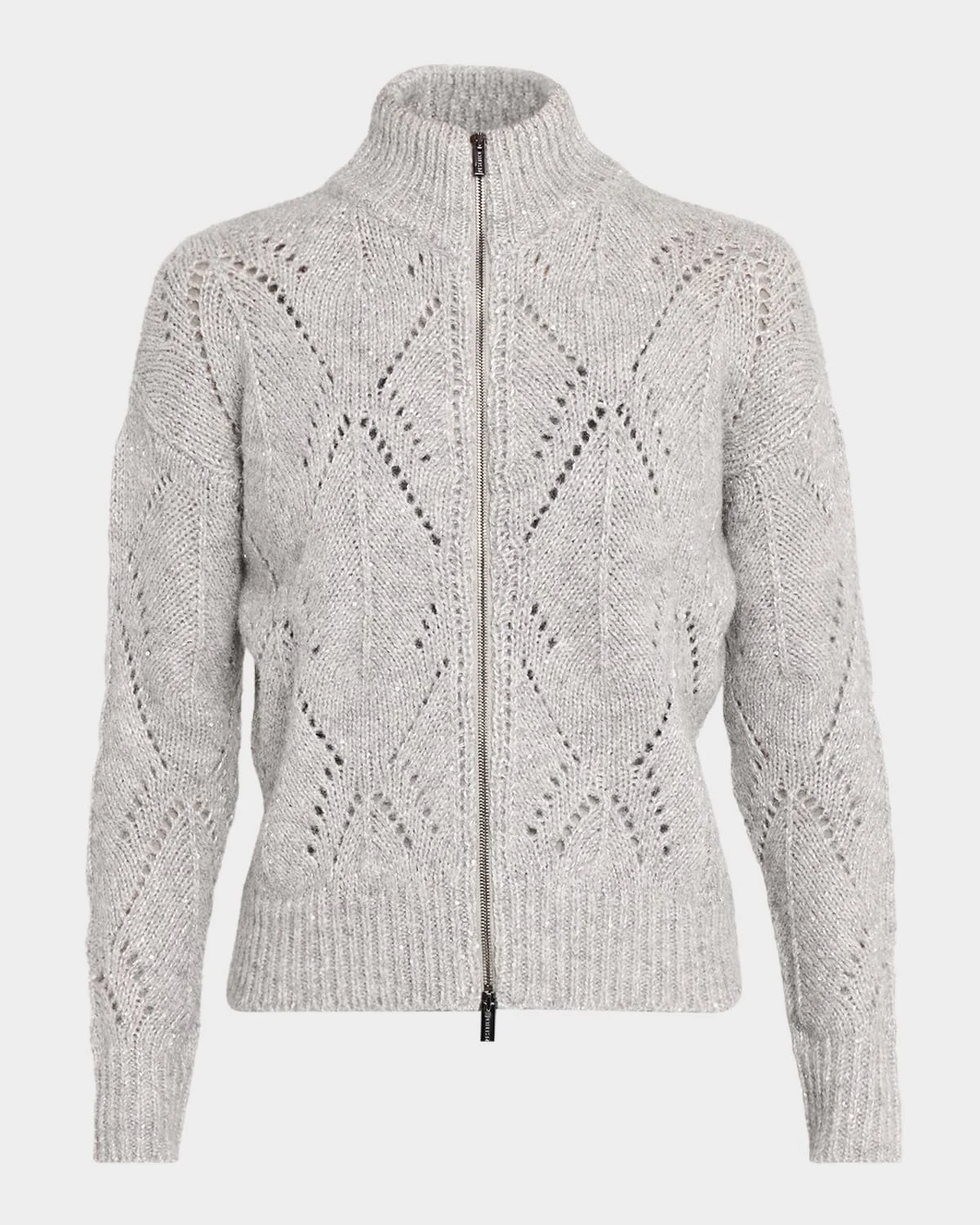 Turtleneck Sequin Pointelle-Knit Sweater - 1