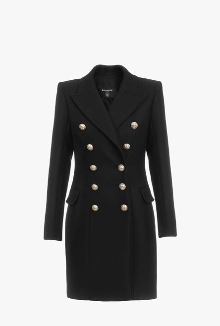 Double-breasted black wool coat - 1