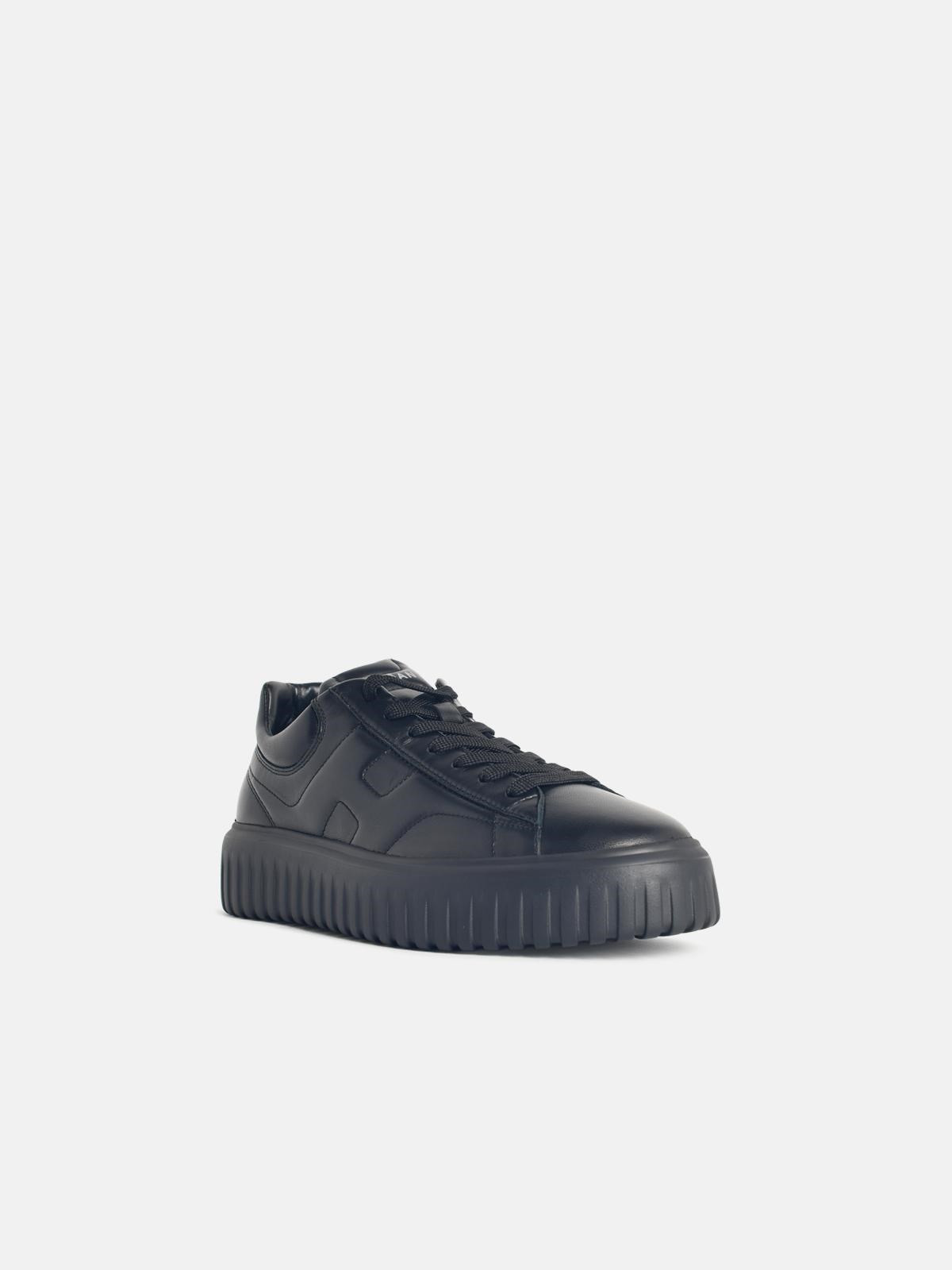 'H-STRIPES' BLACK LEATHER SNEAKERS - 2