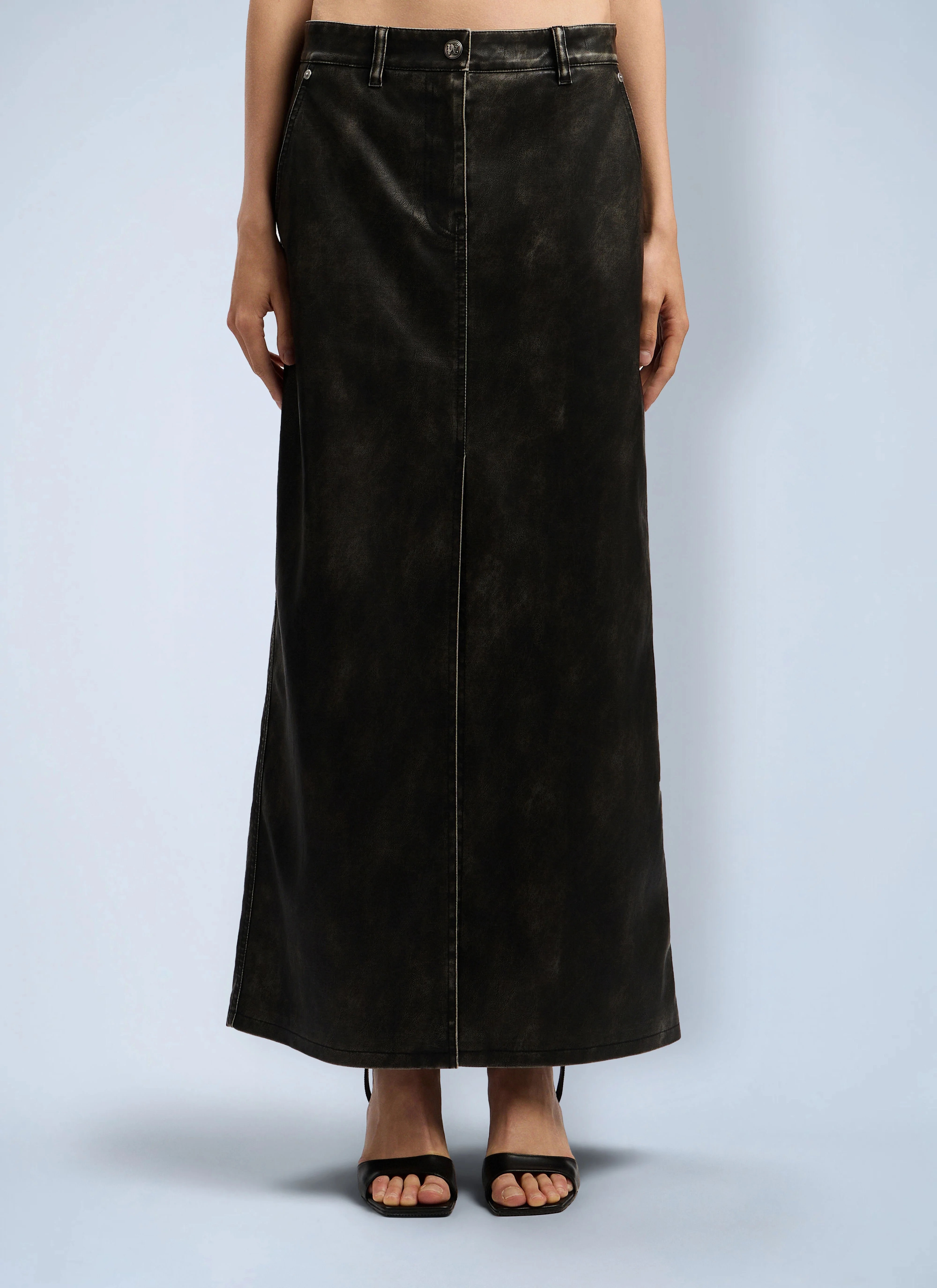 Curved Logo Coated Long Skirt - 1