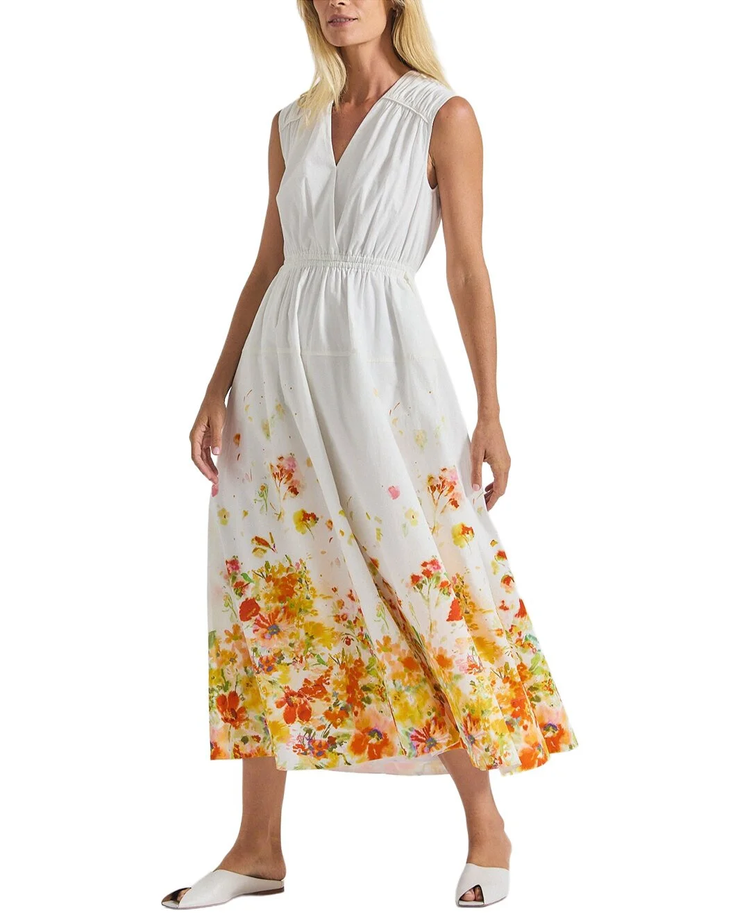 Derek Lam 10 Crosby Nara Border Print Cotton Poplin Cinch Waist Maxi Dress - 1