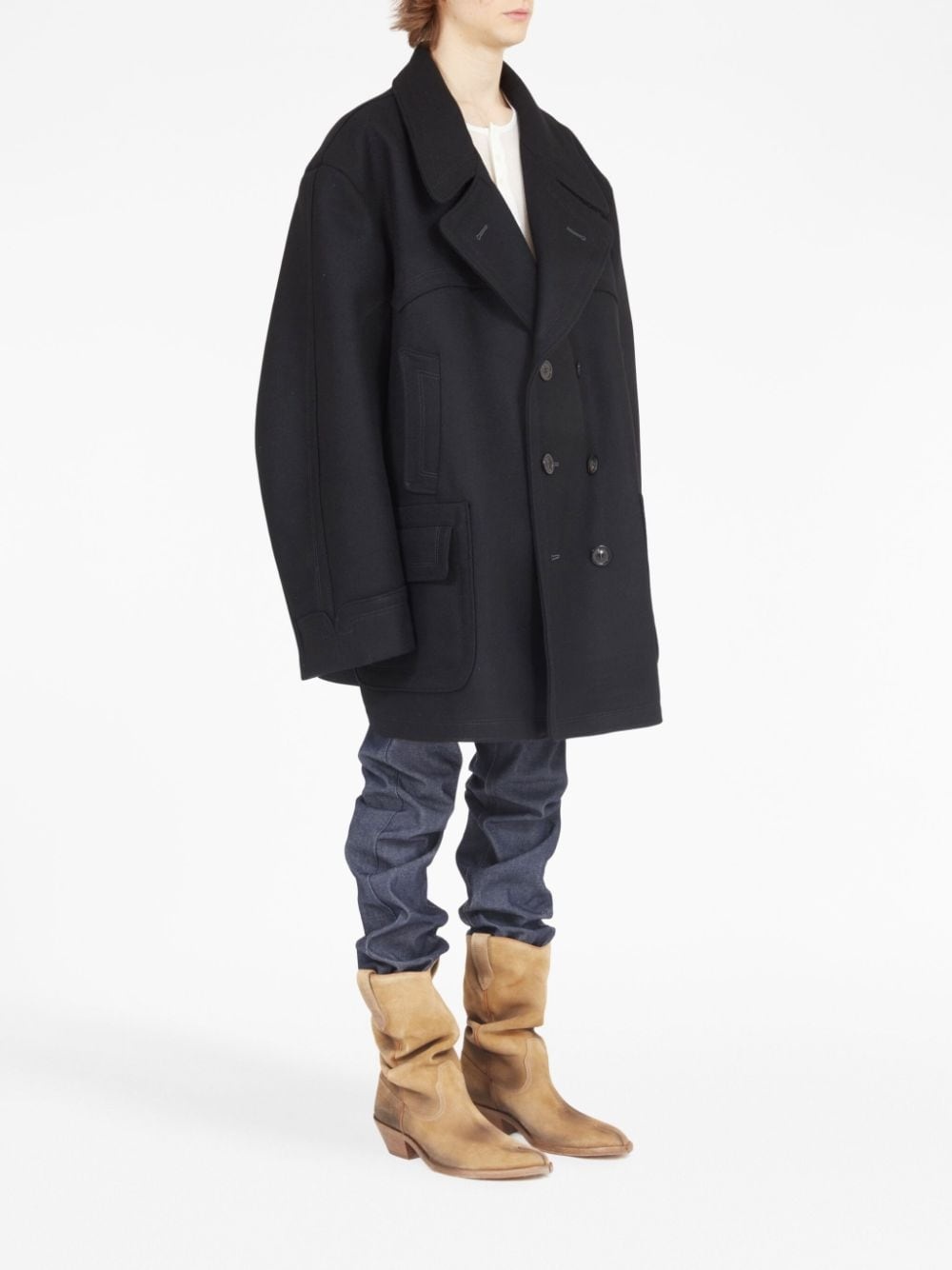 double-breasted wool-blend coat - 3