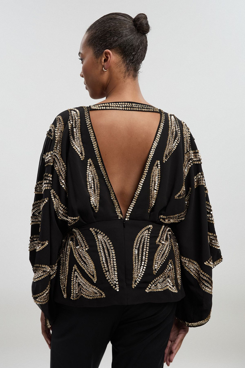 Plus Size Kimono Sleeve Embellished Woven Blouse 5