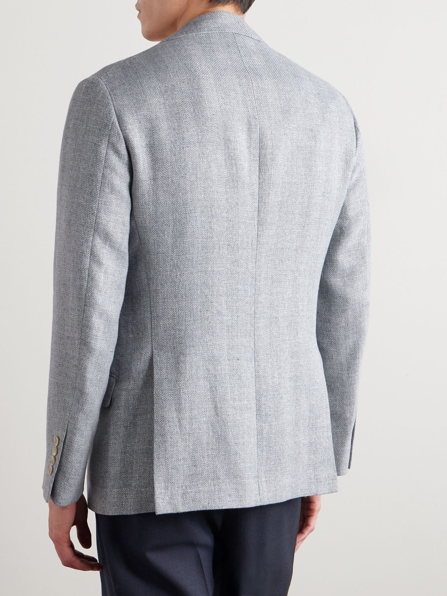 Striped Basketweave Linen, Silk, Wool and Cotton-Blend Suit Jacket Light blue - 3