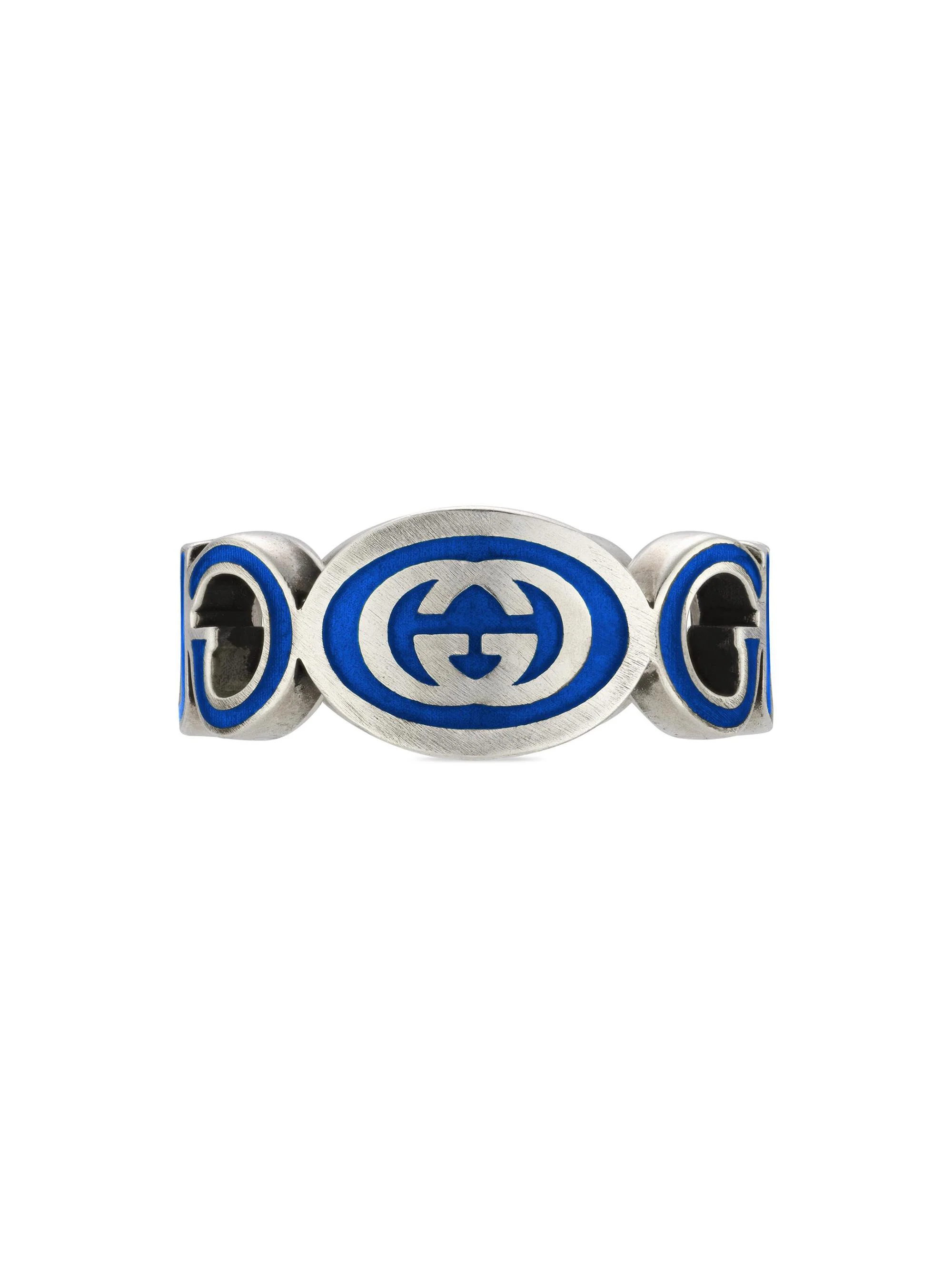 Women's Interlocking G Sterling Silver & Blue Enamel Cut-Out Ring - Silver - 1