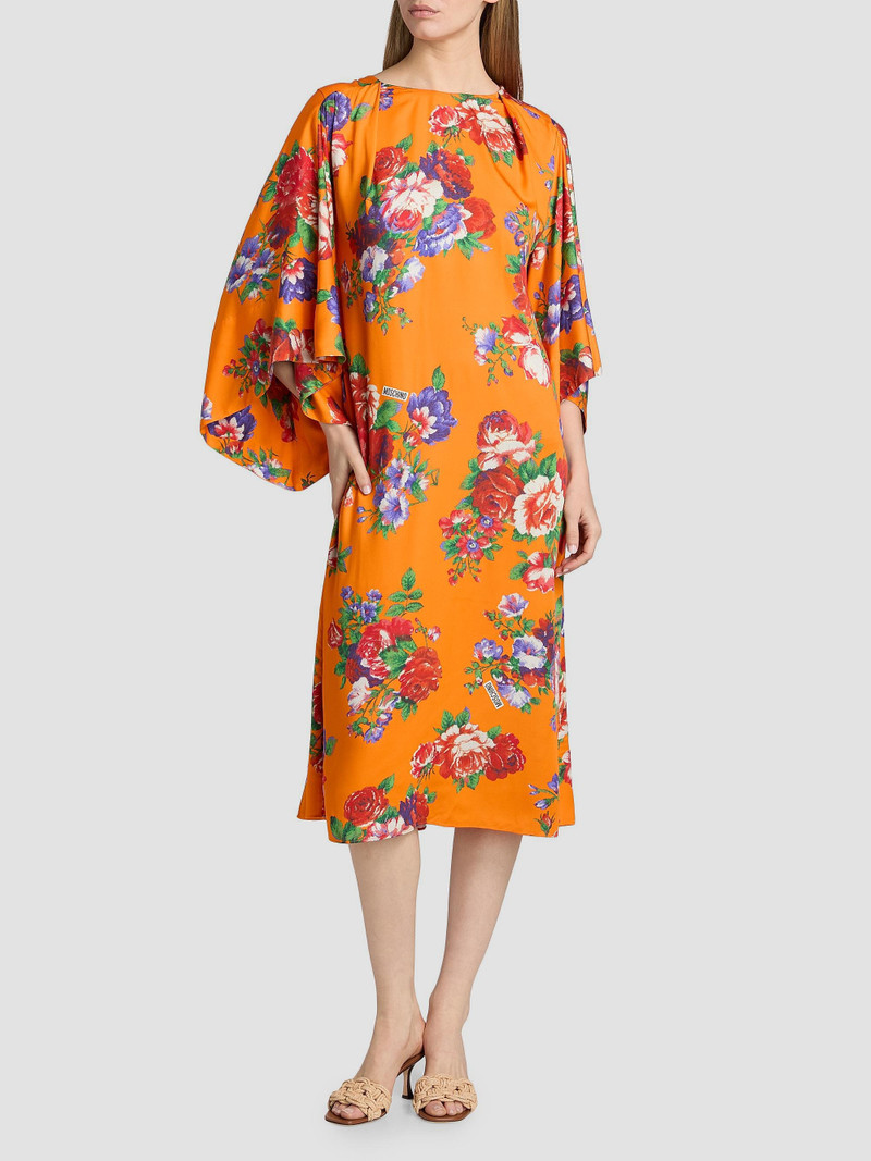 Women's Floral Jersey Draped Midi-Dress - Multi Orange 3