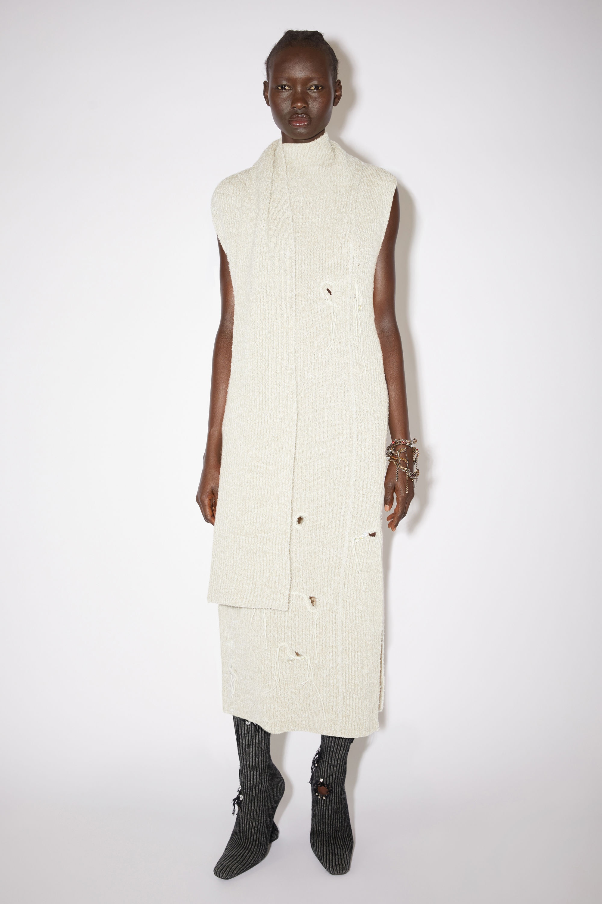 Distressed ribbed knit dress - Ecru/white - 2