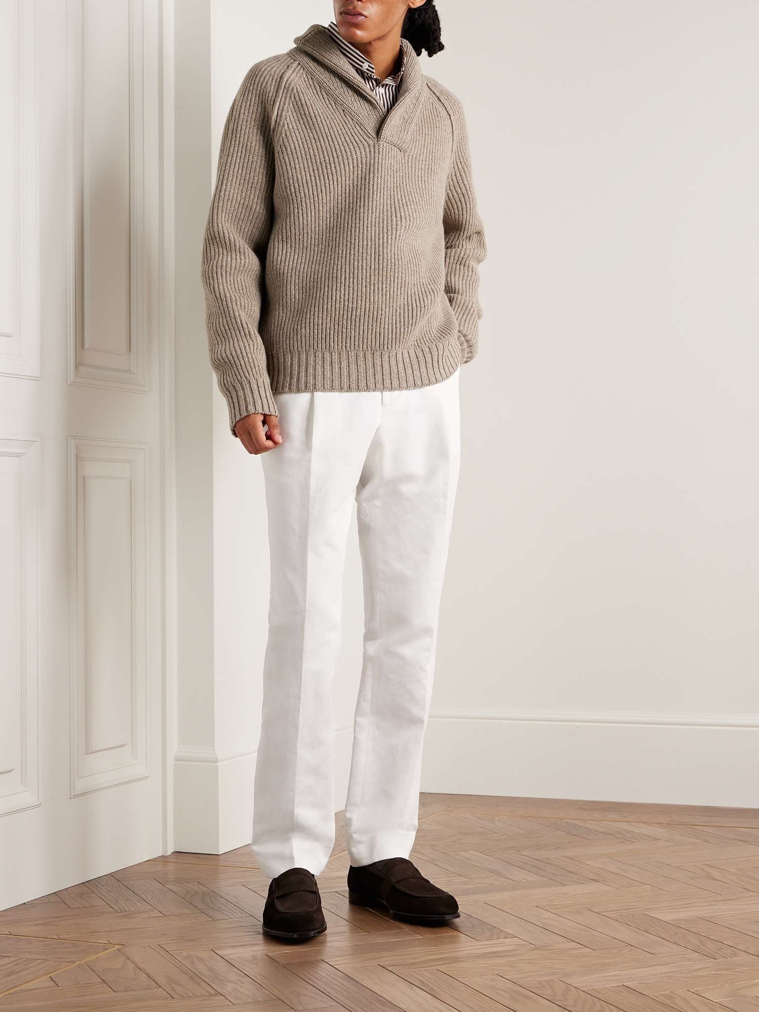 Archer Shawl-Collar Ribbed Cashmere Sweater - 2