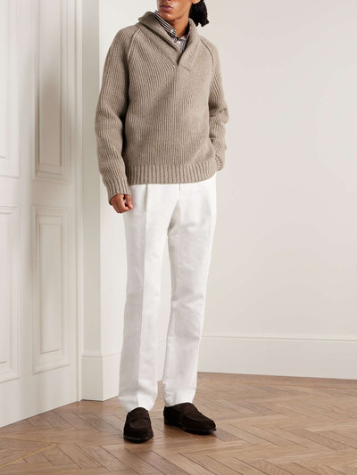 Loro Piana Archer Shawl-Collar Ribbed Cashmere Sweater outlook