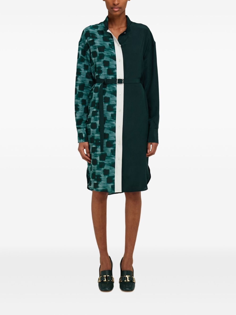 colour-blocked belted shirt dress - 2