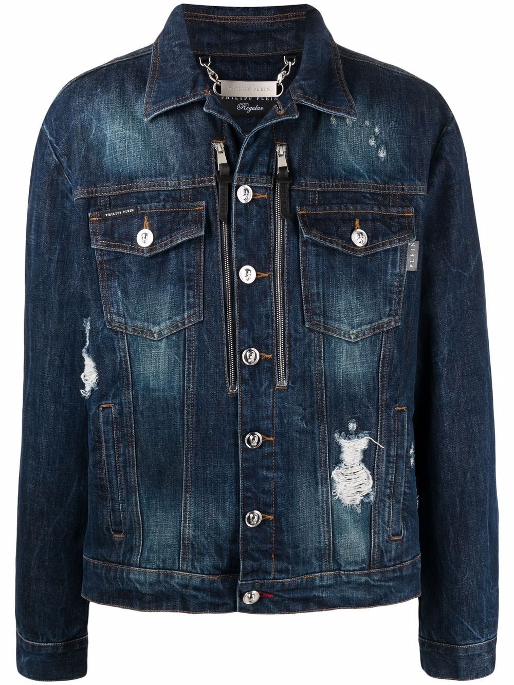 Skull-embroidered denim jacket - 1