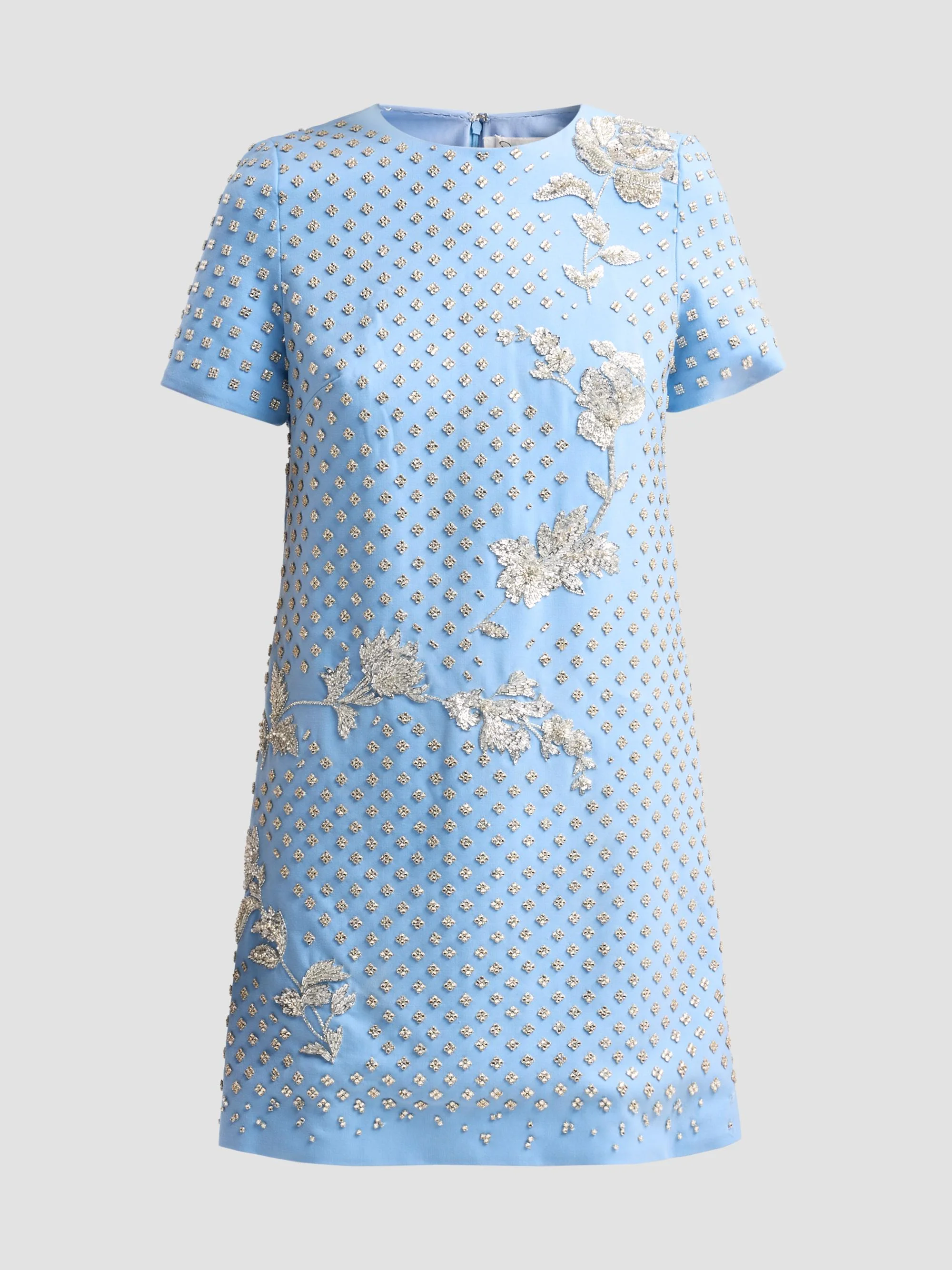 Women's Crystal-Embellished Wool-Blend Shift Mini Dress - Talc Blue - 1