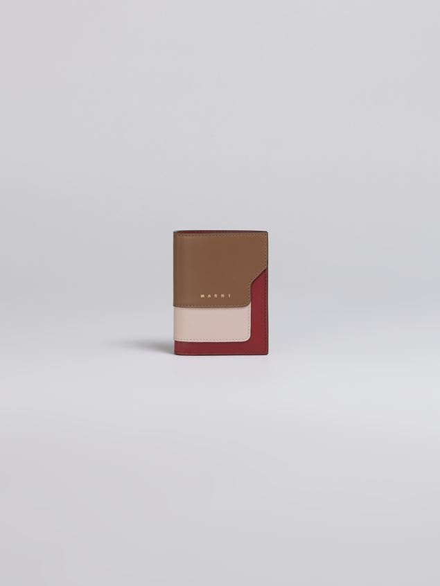 BI-FOLD WALLET IN BROWN PINK AND BURGUNDY SAFFIANO LEATHER - 1