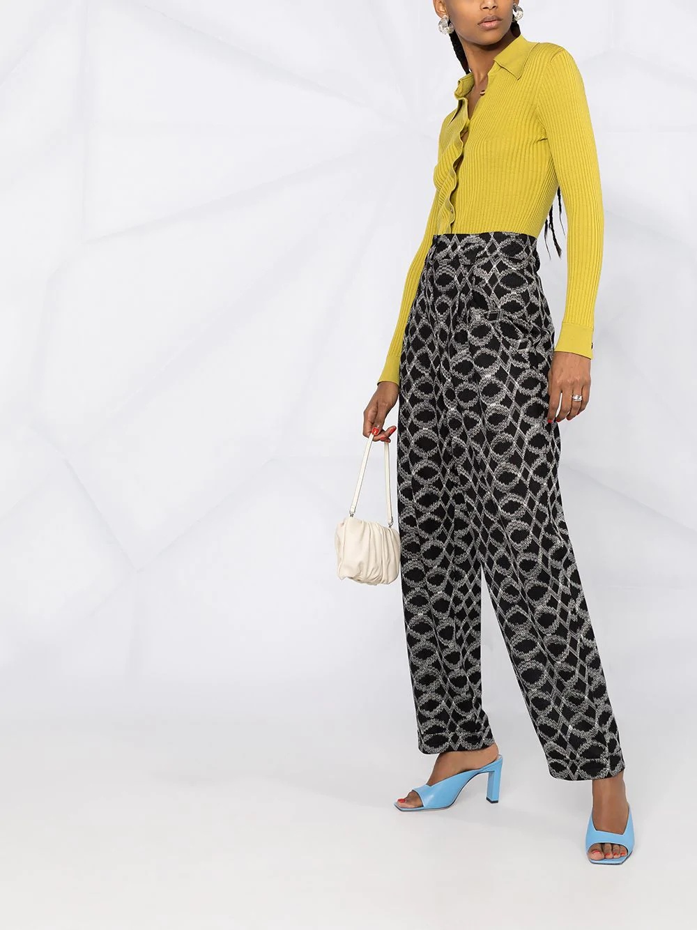 geometric print high waist trousers - 6