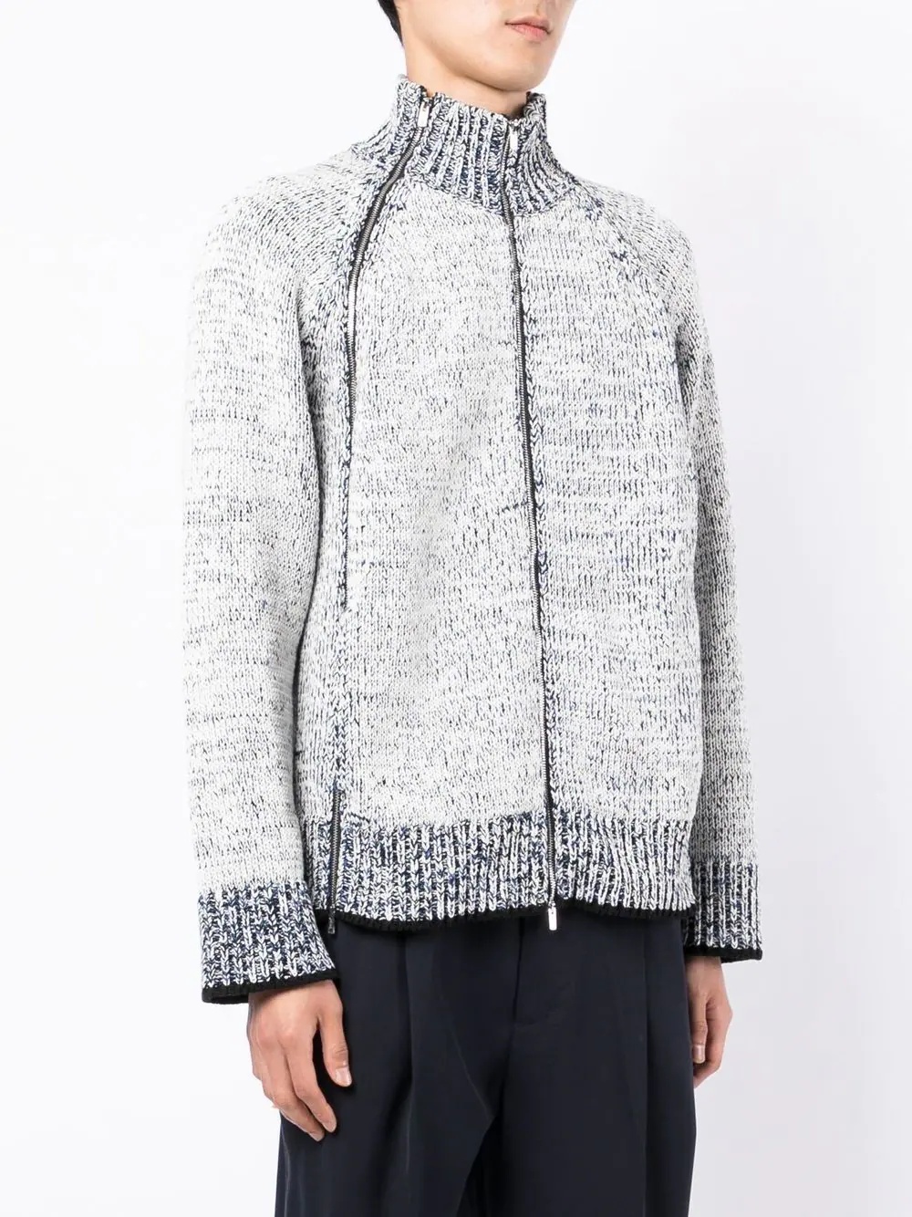 marled zip-up cardigan - 3