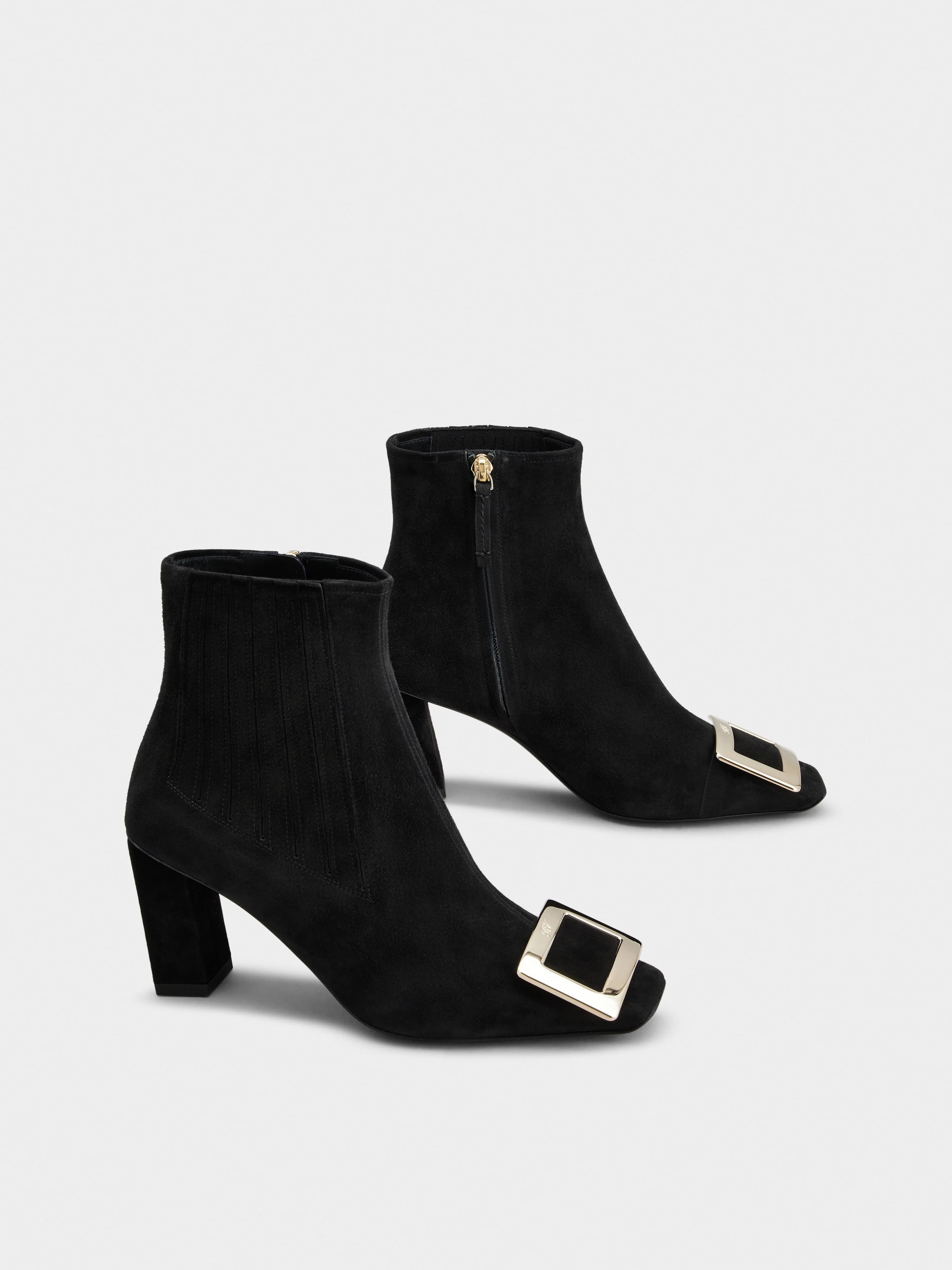 Belle Vivier Metal Buckle Chelsea Ankle Boots in Suede - 2