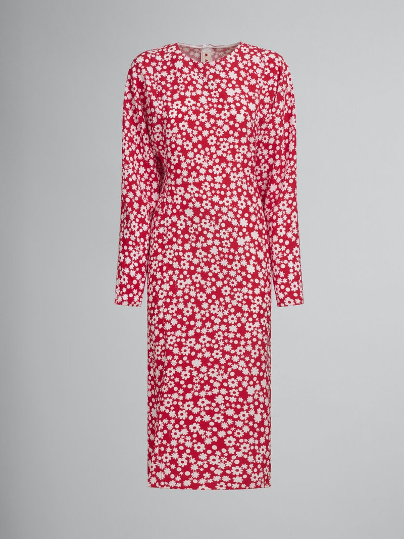 SATIN MIDI DRESS WITH RED AND WHITE POP FIELDS MOTIF - 1