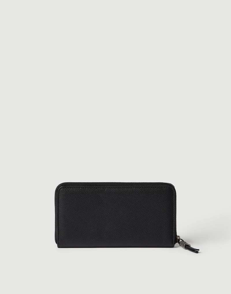 Brunello Cucinelli Grained leather wallet with shiny zipper pull outlook