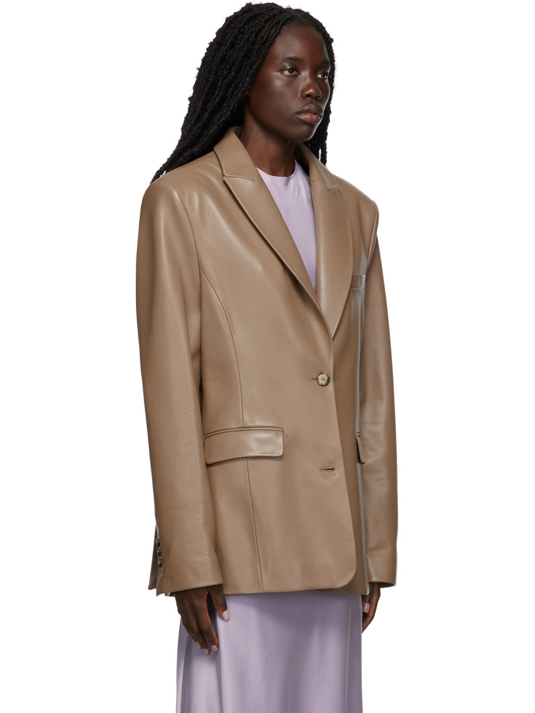 Taupe Leather Kerak Blazer - 2
