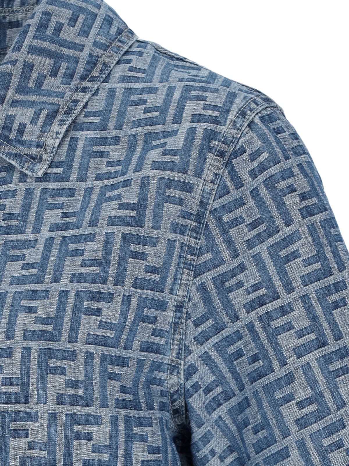 'FF' CHAMBRAY DENIM CROP ZIP JACKET - 5