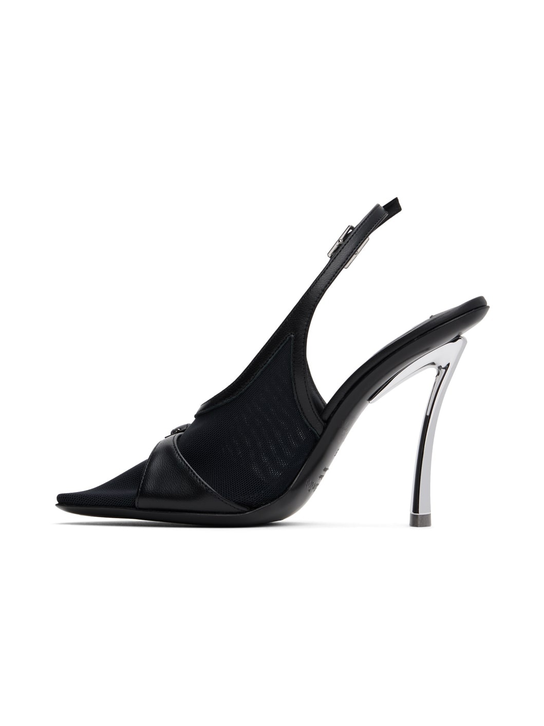 Black Mesh Slingback Heels - 3