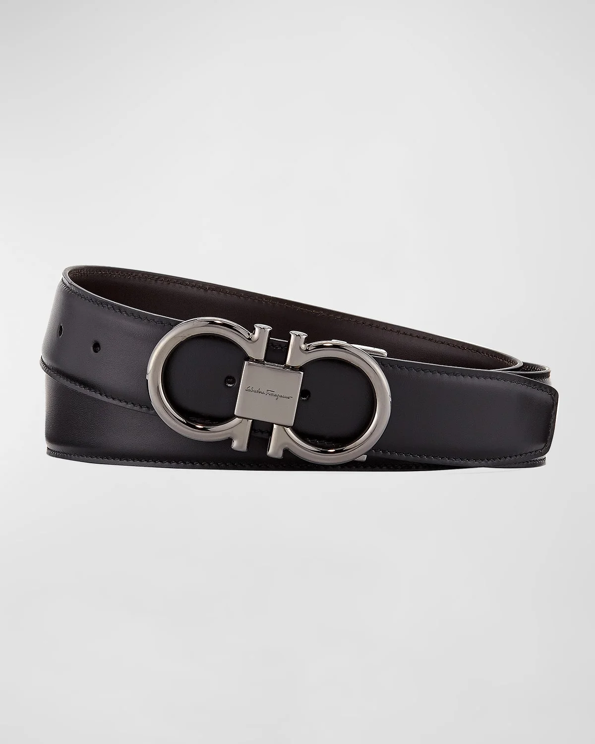 Men's Double-Gancini Reversible Leather Belt - 1