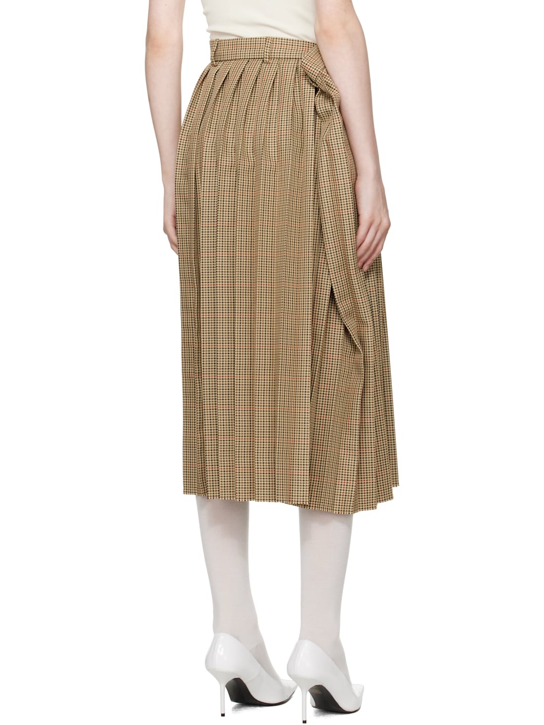 Beige Pleated Midi Skirt - 3