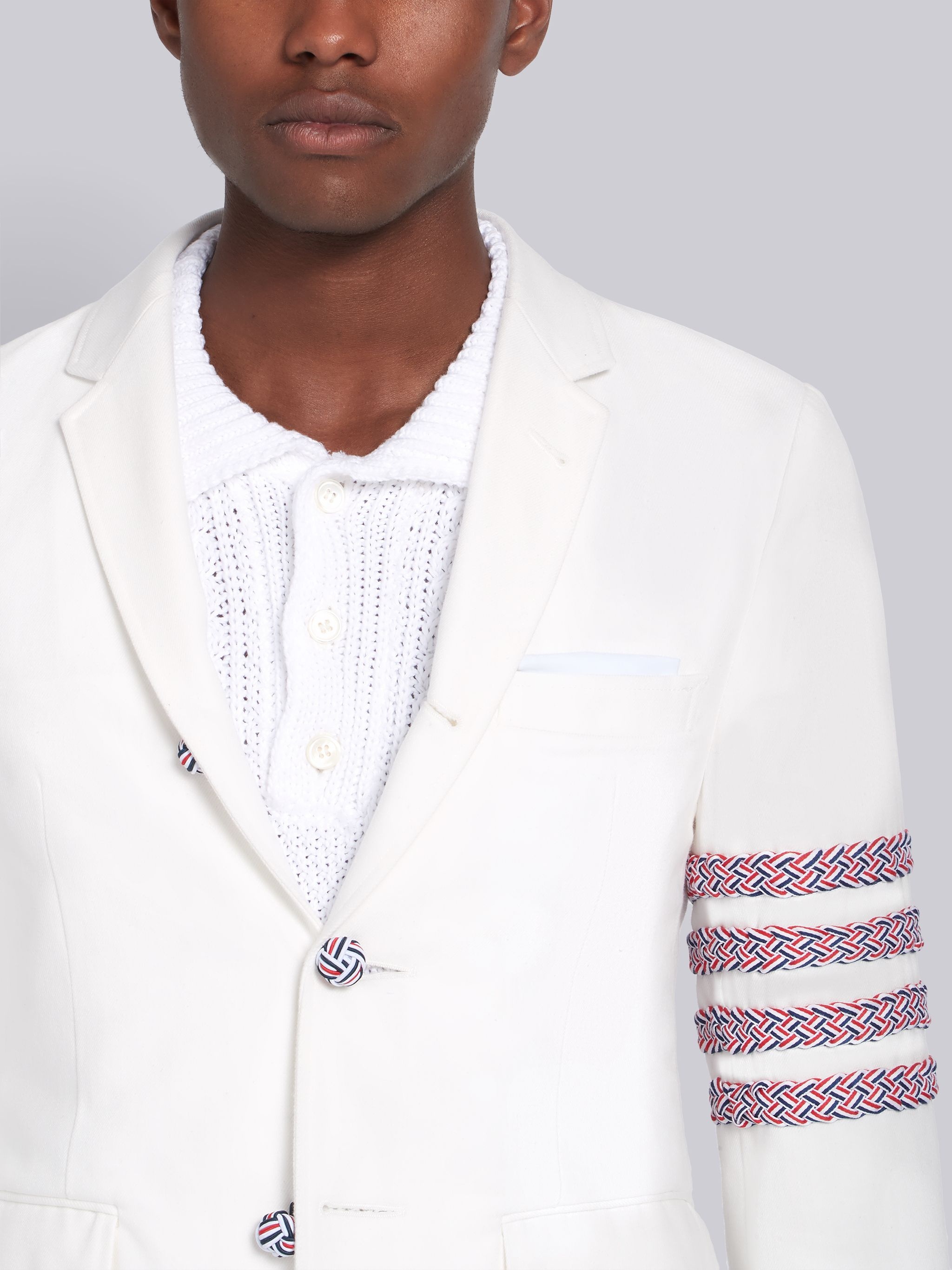 White Unwashed Denim Classic RWB Braid 4-Bar Sport Coat - 5