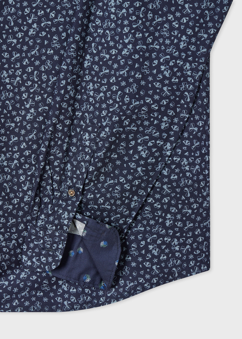 Paul Smith Tailored-Fit Navy 'Shamrock' Print Shirt outlook