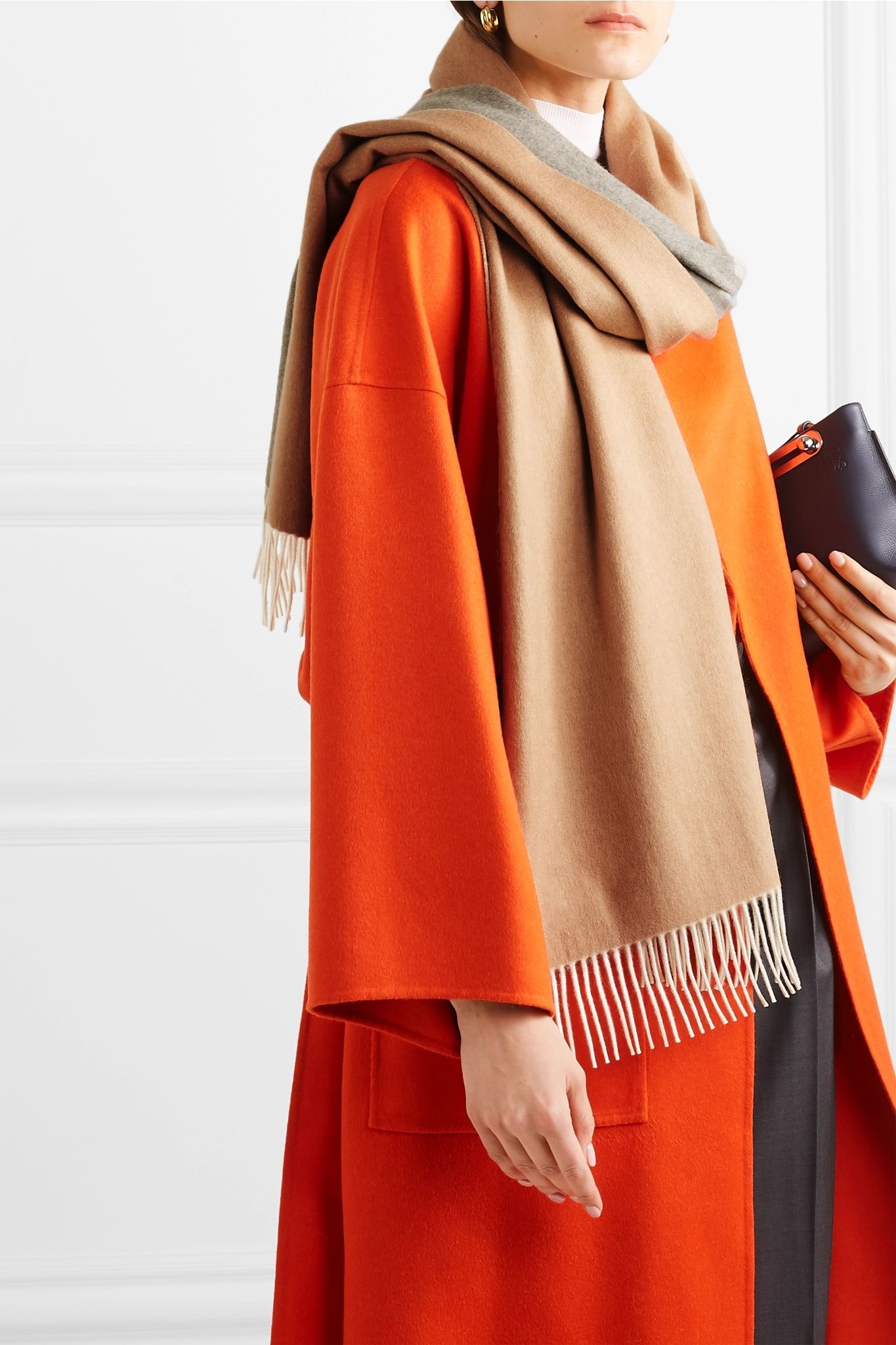 Fringed two-tone cashmere scarf - 2