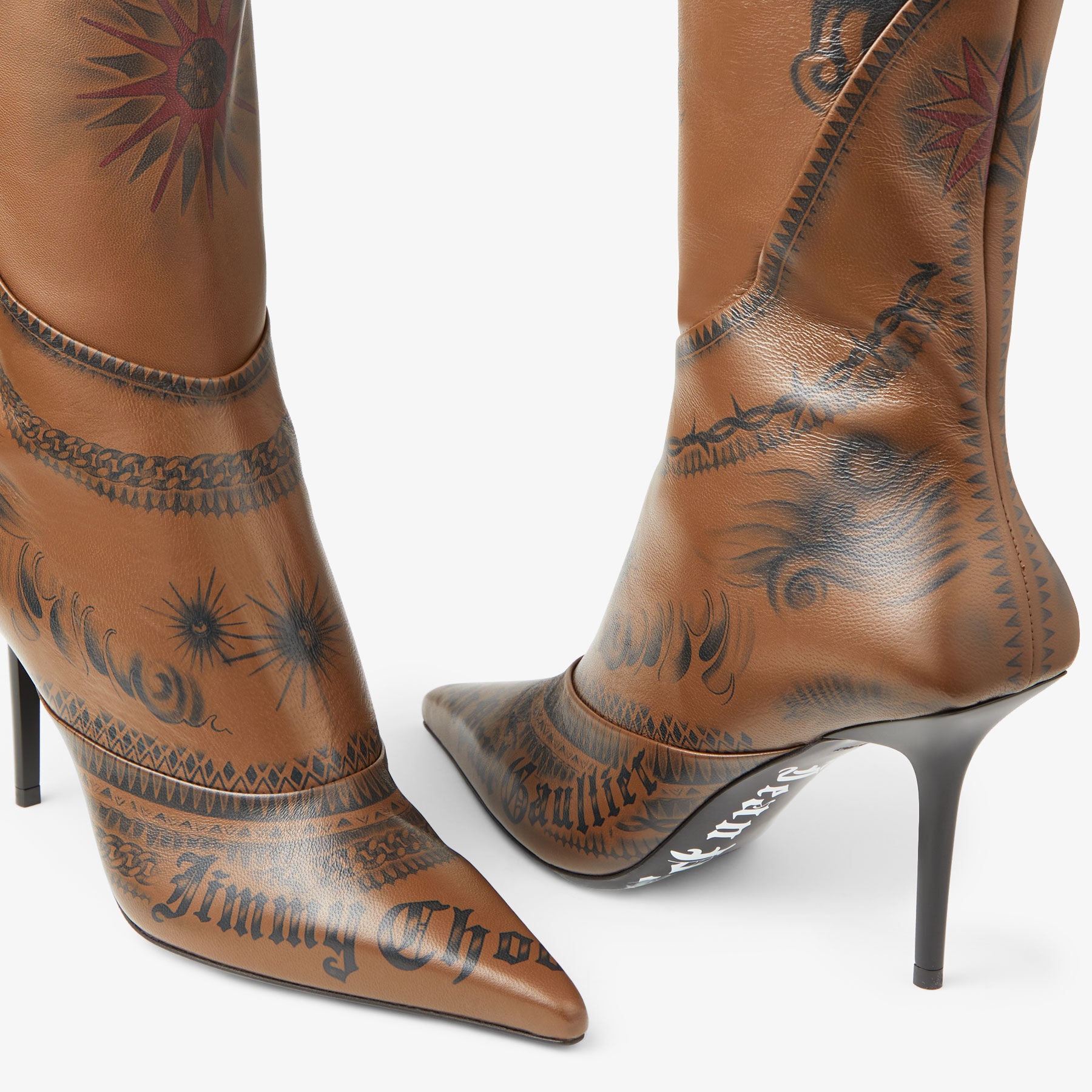 Jimmy Choo / Jean Paul Gaultier Over The Knee Boot 90
Clove Tattoo Printed Leather Over-The-Knee Boo - 4