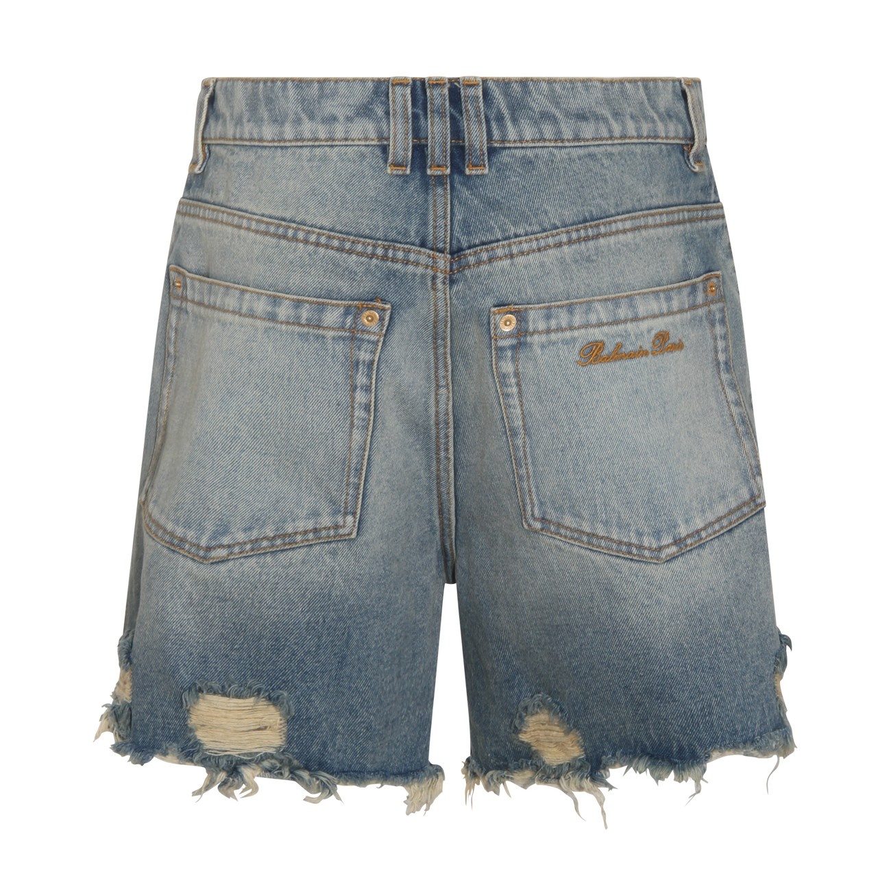 blue cotton denim shorts - 2