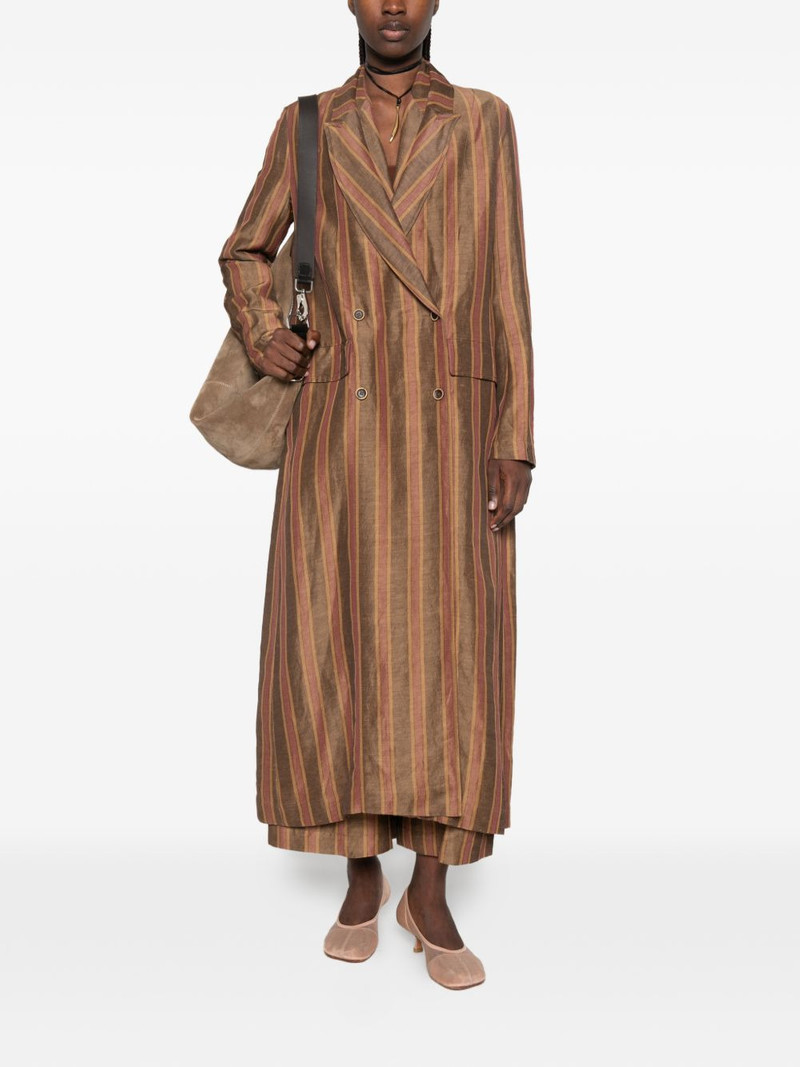 UMA WANG Camelot striped double-breasted coat outlook