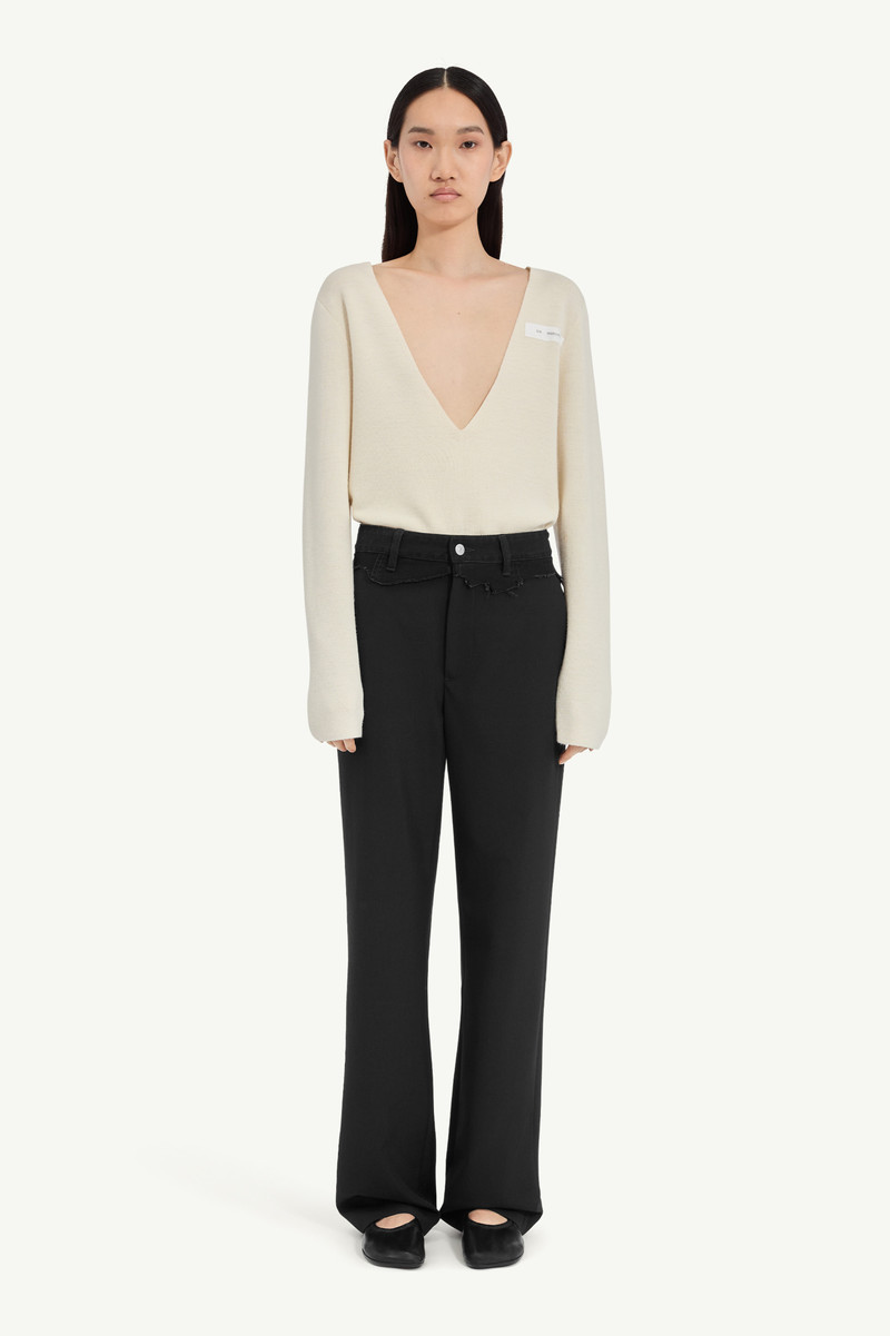 Tailored trousers with denim waistband 1