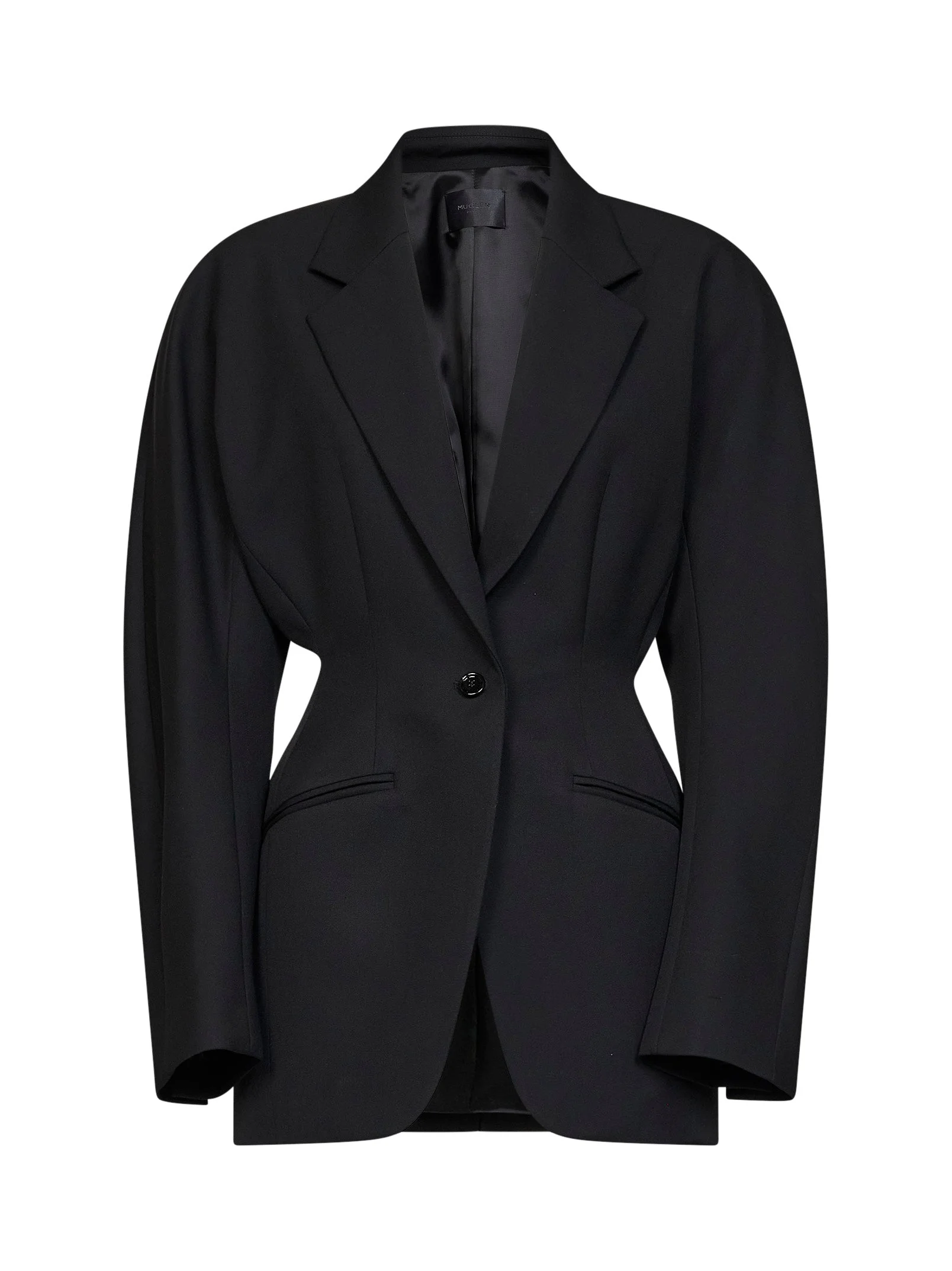 Black lightweight virgin wool deconstructed cinched blazer - 1