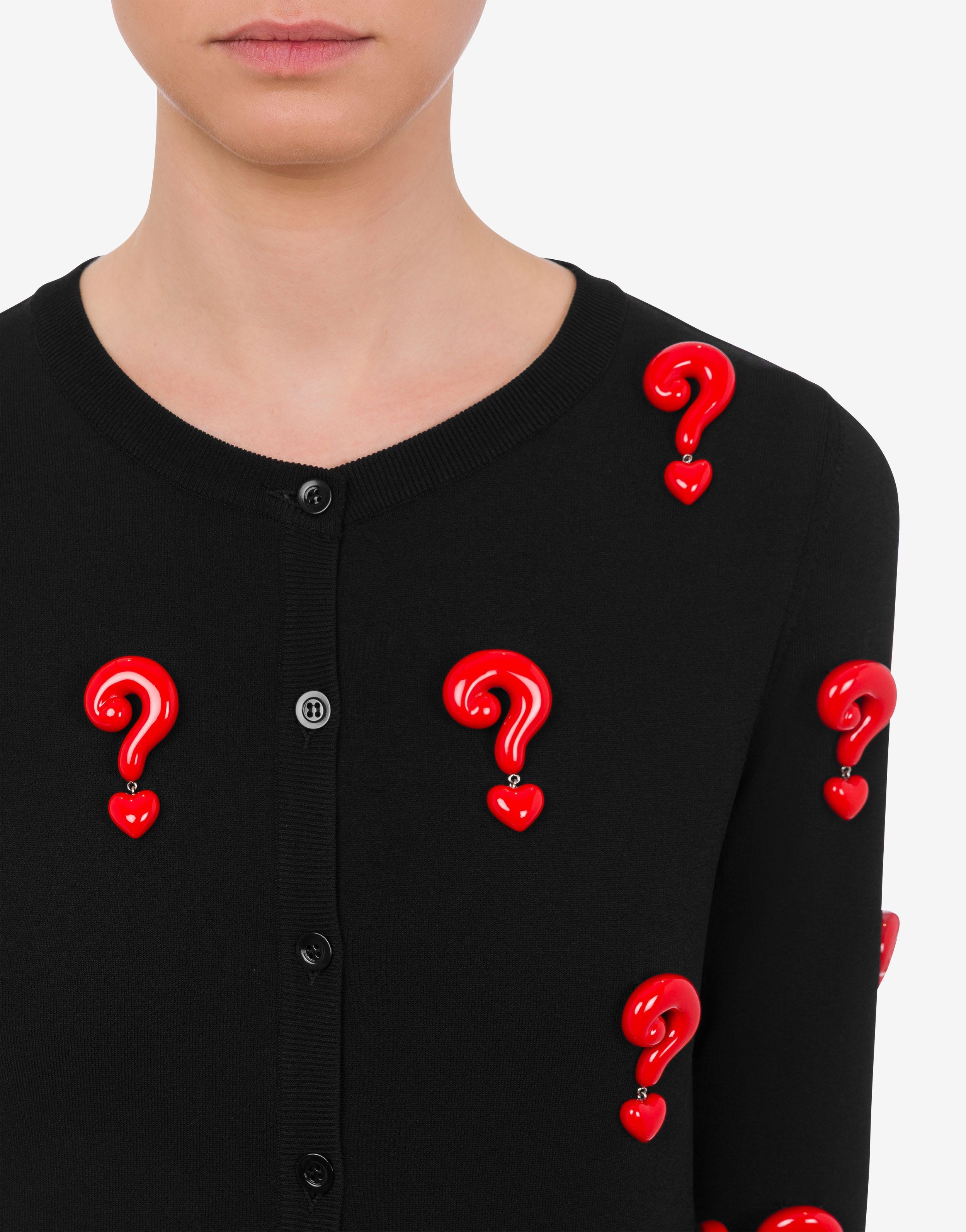 RED QUESTION MARKS STRETCH CARDIGAN - 4