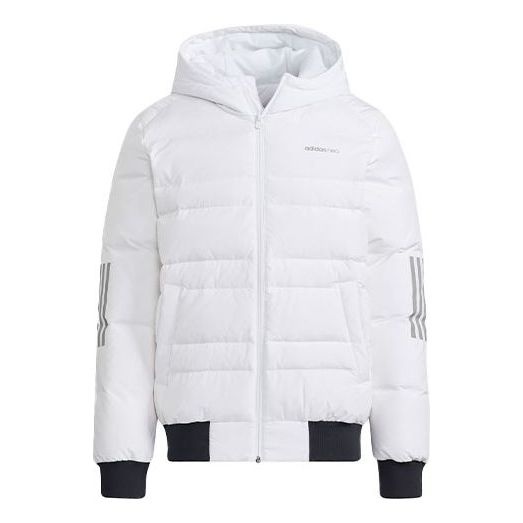 adidas neo M Dwn 3s Puf Jk Logo Printing Sports hooded down Jacket White H45269 - 1