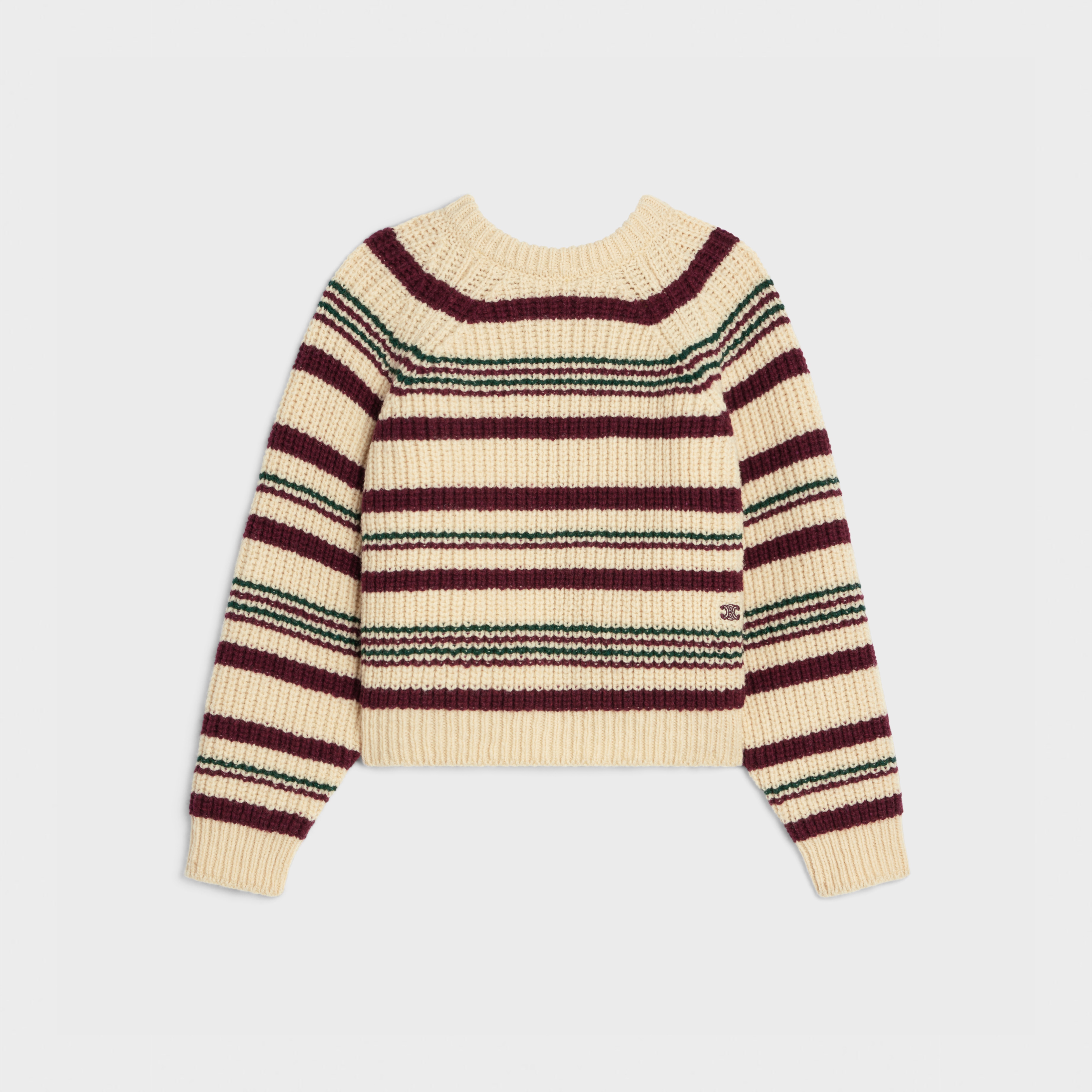 crew neck sweater in striped ribbed wool - 1