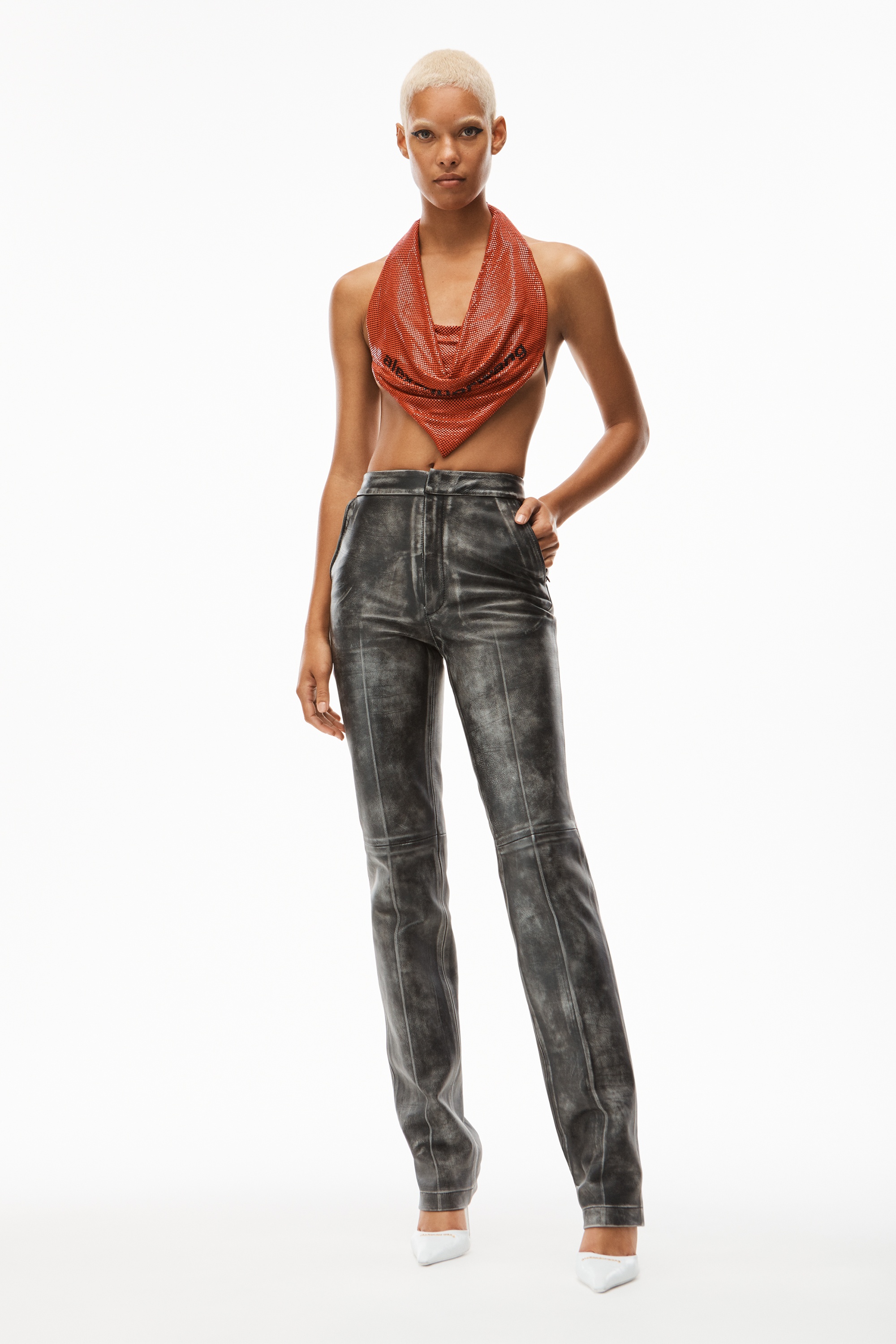 SLIM STRAIGHT PANT IN MOTO LEATHER - 2