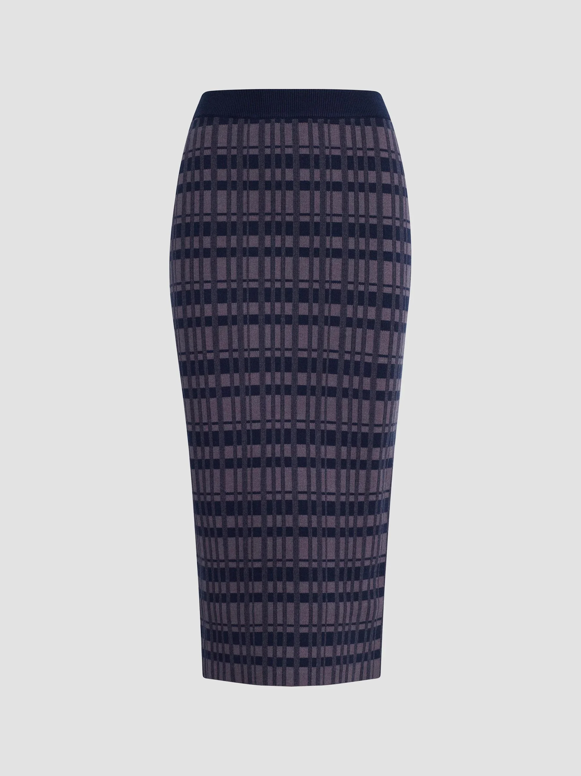 Women's Draper Plaid Knit Column Midi-Skirt - Navy Plaid - 1