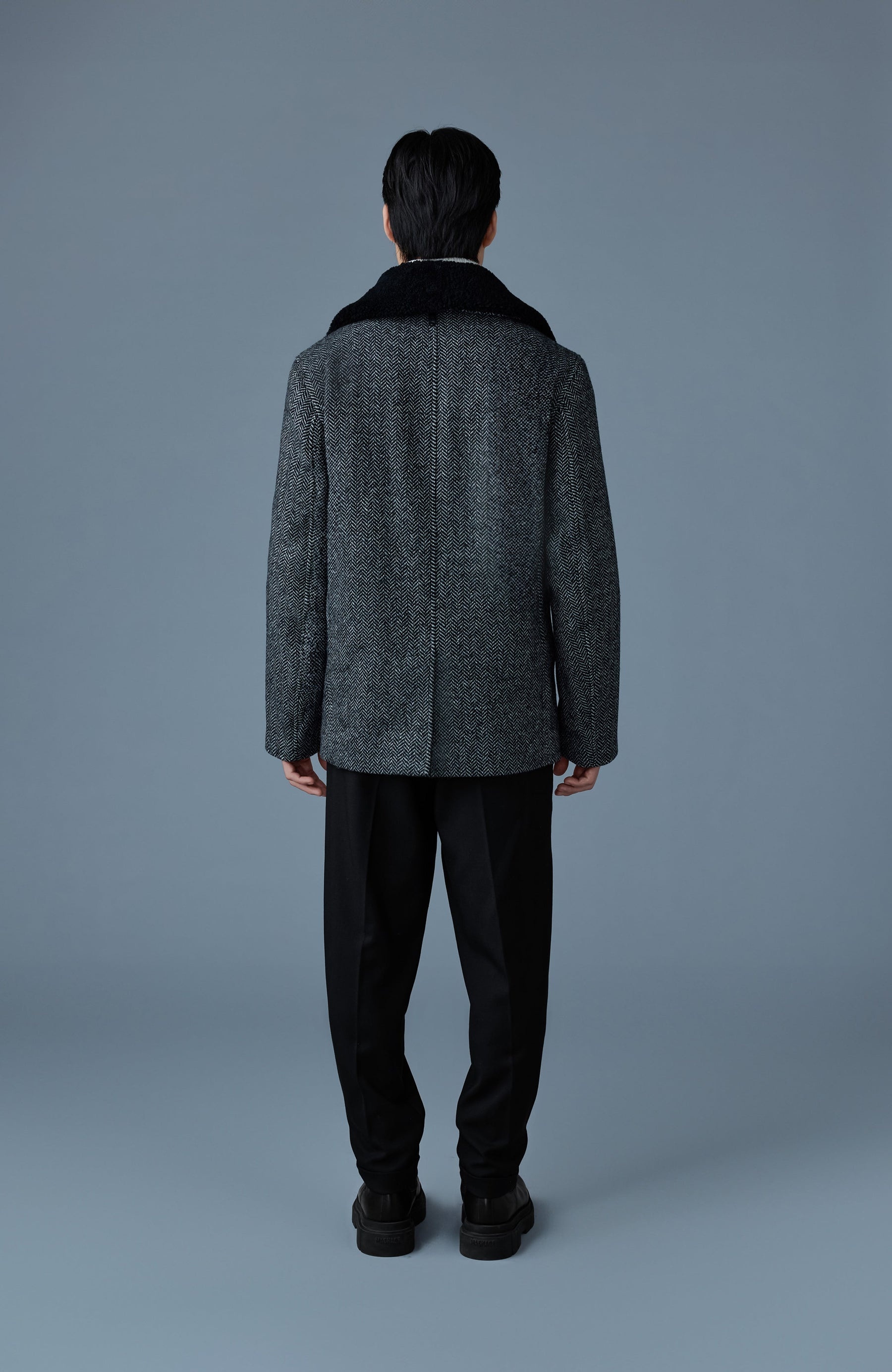COLE-HB Wool Herringbone jacket with shearling collar - 5