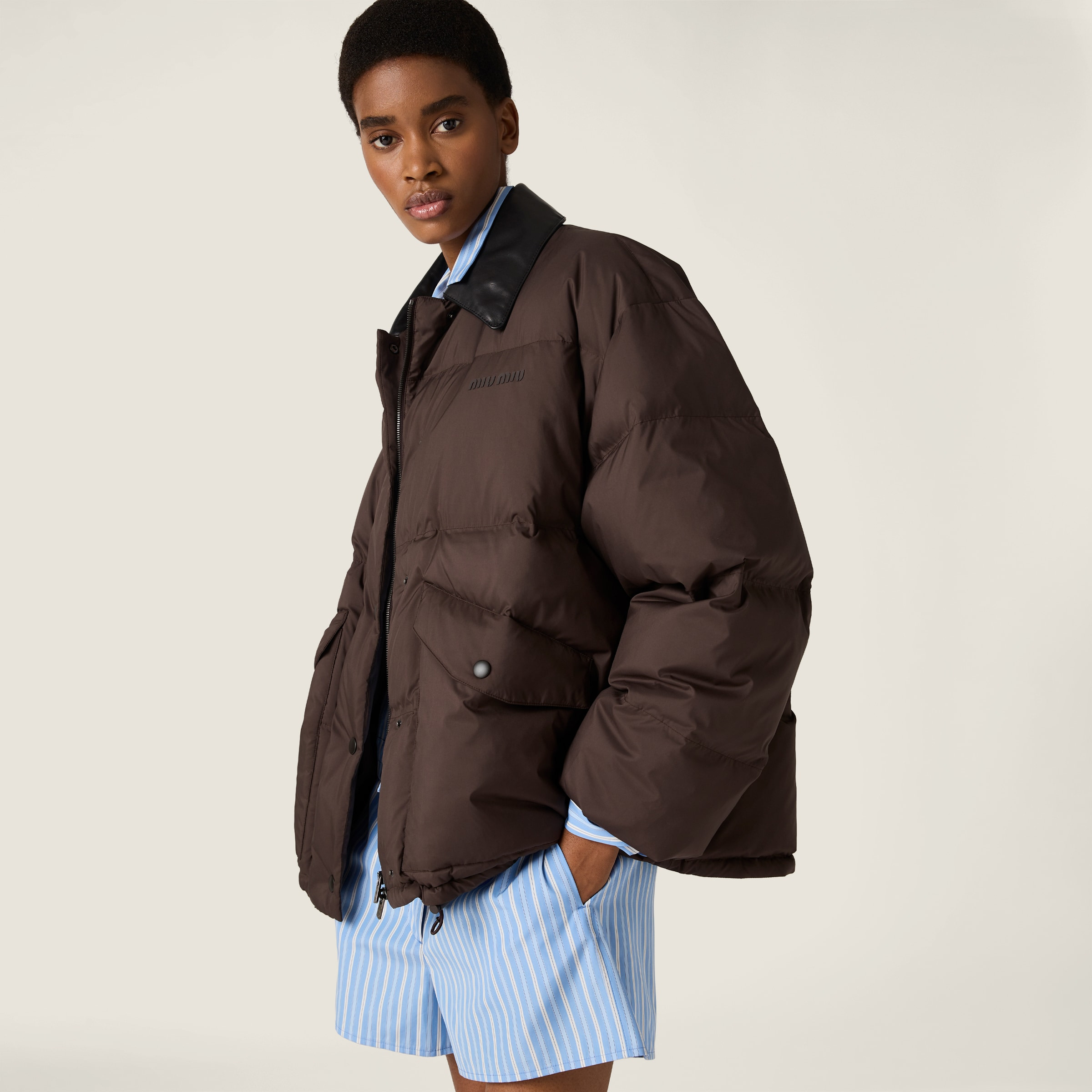 Technical pongé cropped down jacket - 5
