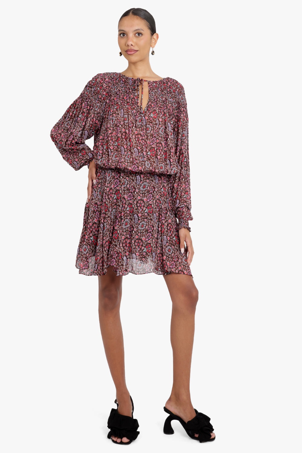 NOANNE FLORAL PRINT MINI DRESS | BROWN - 2