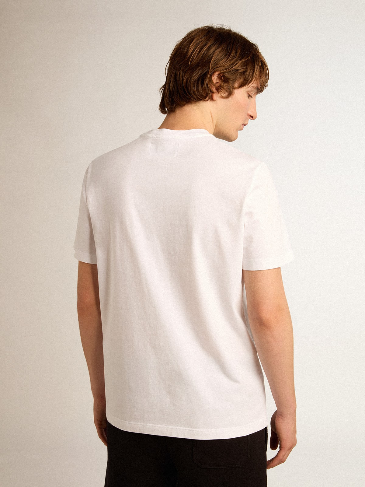 Men's white T-shirt with silver glitter star on the front - 4