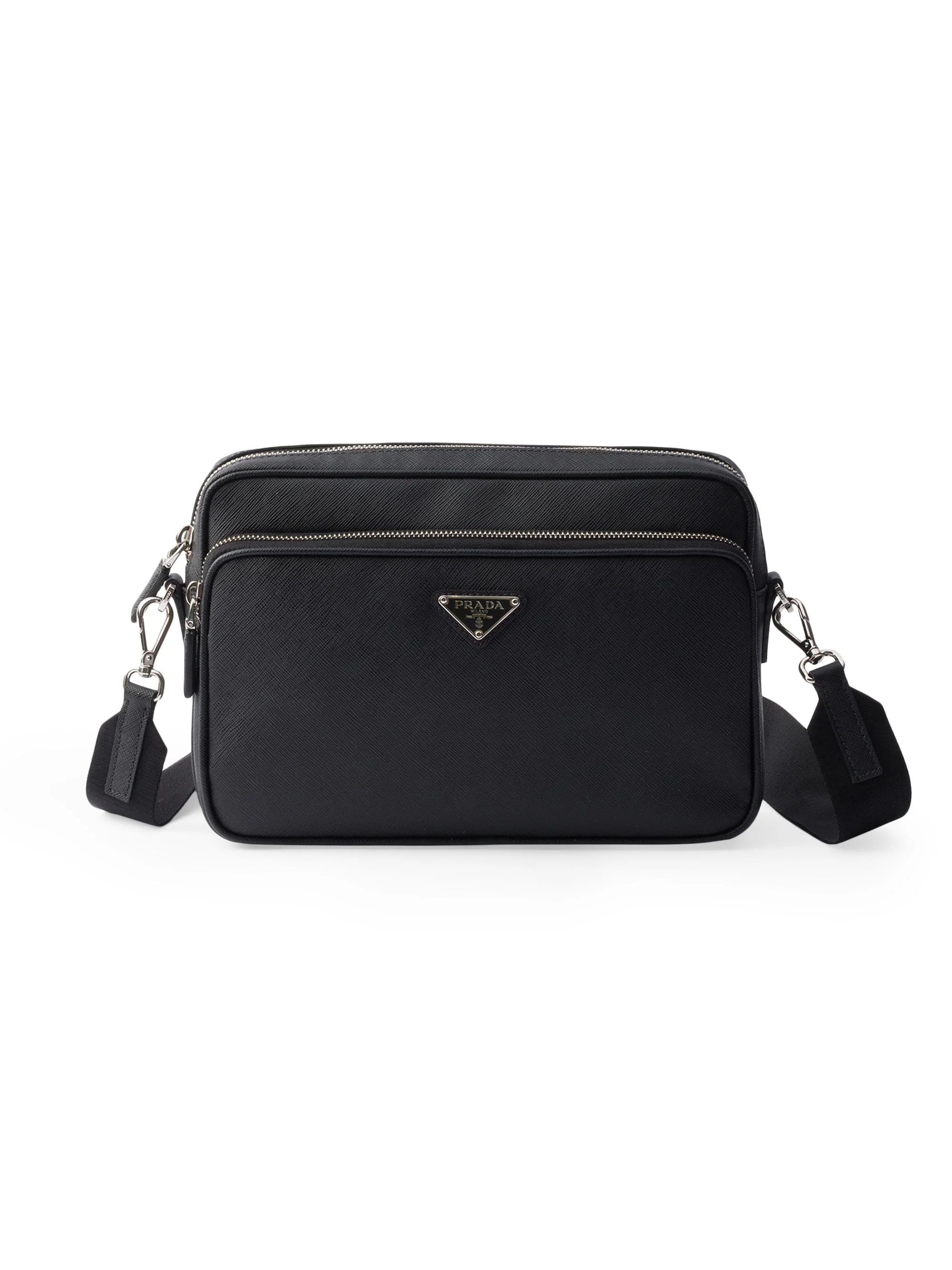 Men's Saffiano Leather Shoulder Bag - Black - 1