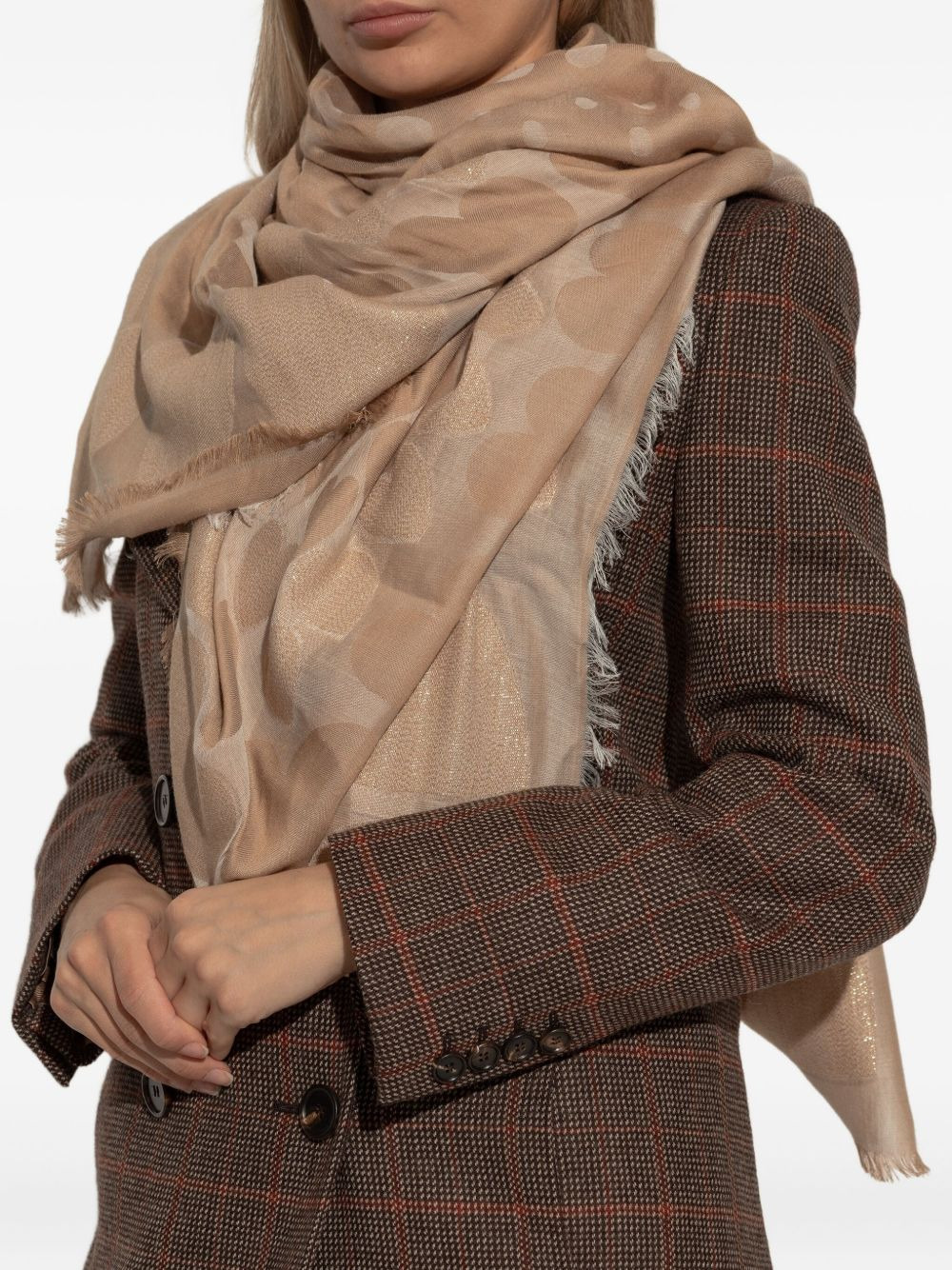 heart-pattern fringed scarf - 4