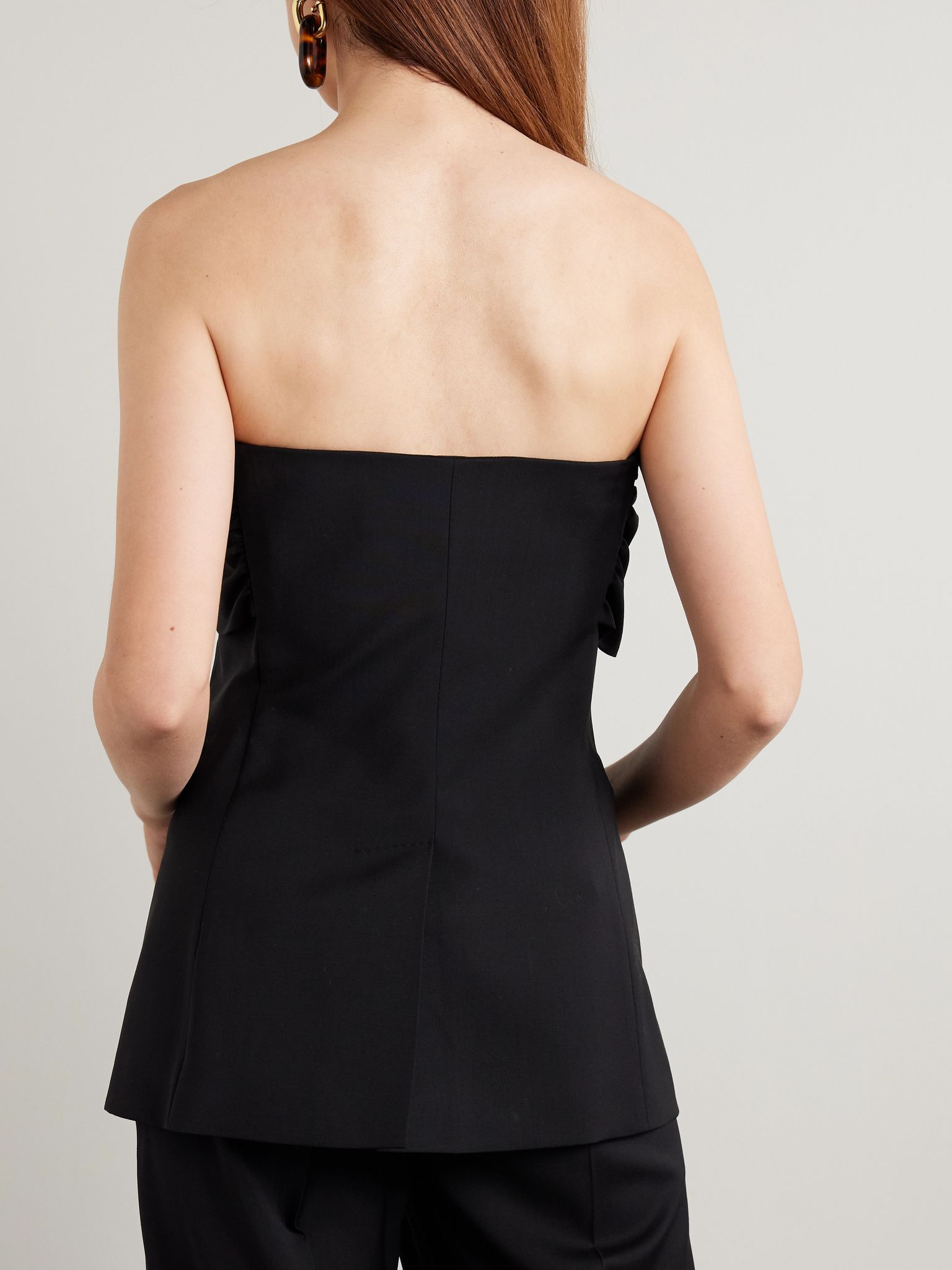 Veruska strapless tie-front wool-canvas top Black - 3