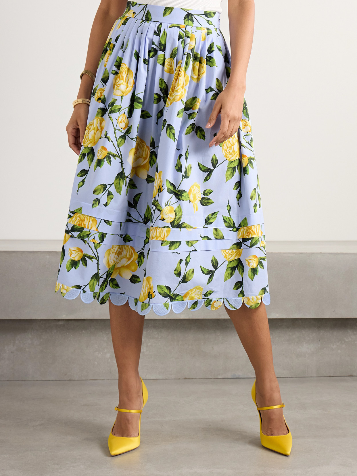 Pleated Floral-print Cotton-blend Poplin Midi Skirt - 4